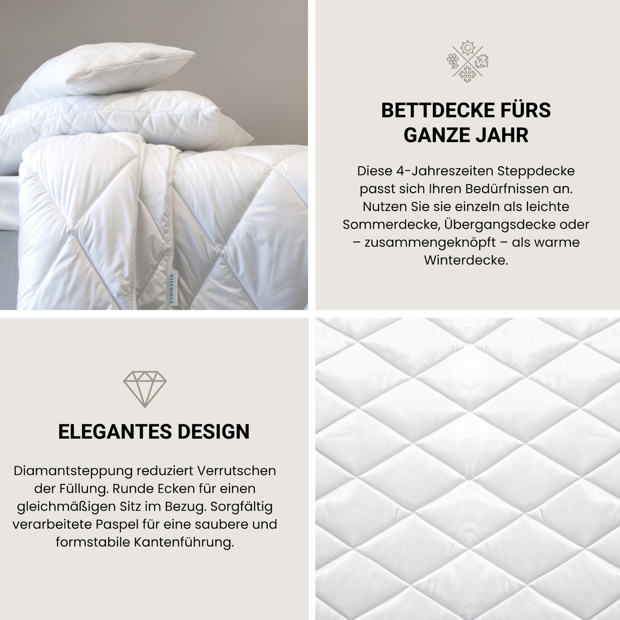 Schiesser 4-Jahreszeitenbett »Lykke - 2 zusammenknöpfbare Steppdecken für Sommer und Winter« 4-Jahreszeiten 1 Stk. tlg. STANDARD 100 by OEKO-TEX® zertifiziert