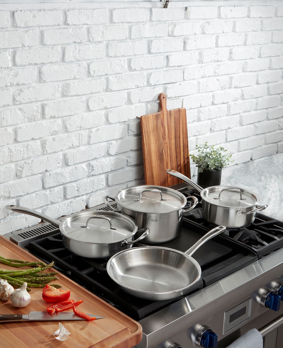 Fissler Topf-Set »Fissler M5 Pro-Ply®, Edelstahl-Topfset (7-teilig)« Set, 7-teilig: Bratpfanne, Kochtopf, Sauteuse und Stielkasserolle, 7 tlg. Edelstahl 18/10