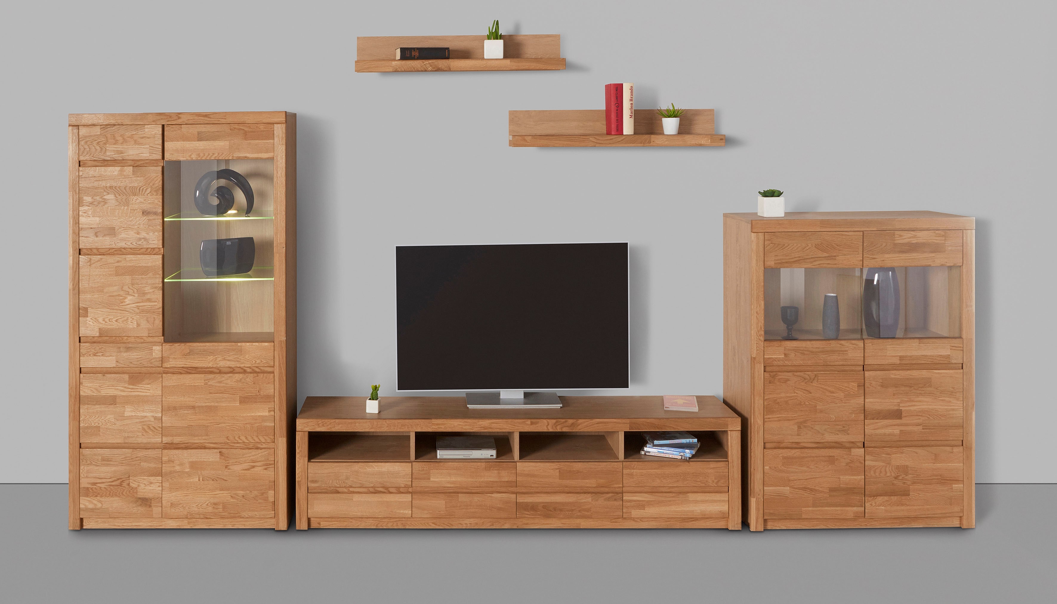 OTTO home Wohnwand "Silkeborg: 5-teilig, Breite: 360cm, Griffmulden, variable Einlegeboden" Set, 5 Stk. tlg.