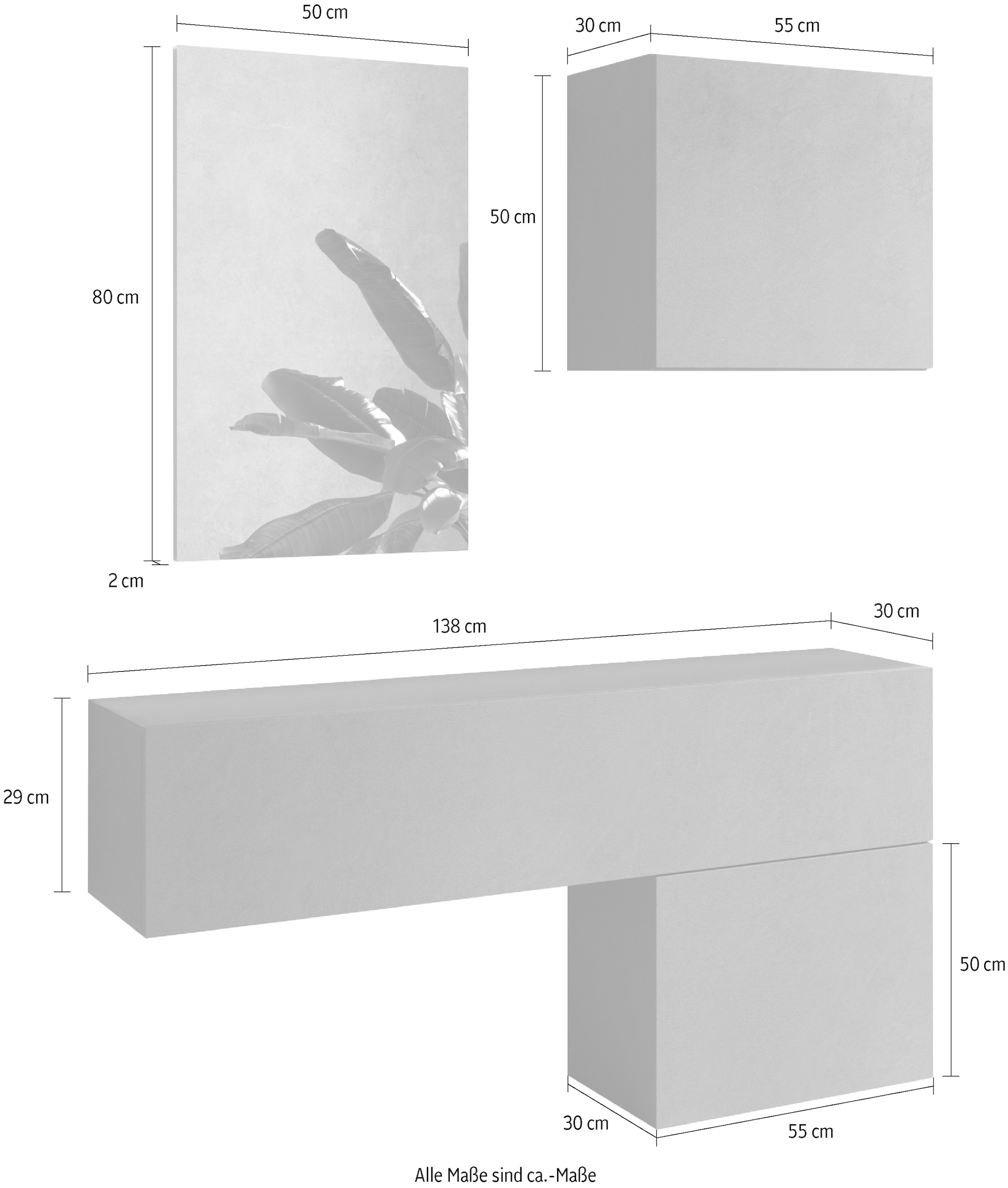 INOSIGN Garderoben-Set »INFINITY, 4tlg. Breite 138 cm, Höhe variabel, moderne Garderobe«, (Spar-Set, 4 St.), (Hängeschrank, Hängewürfel, Würfel-Element, Spiegel) ideal Diele, Flur