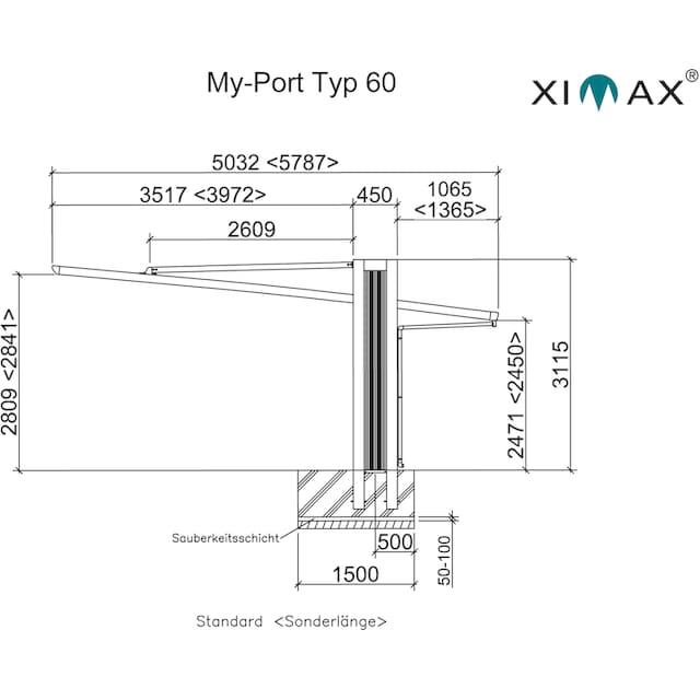 Ximax Einzelcarport »My-Port Typ 2458 Typ 60 Sonderhöhe-Edelstahl-Look«,  Aluminium, 198 cm, edelstahlfarben, Aluminium auf Raten | BAUR