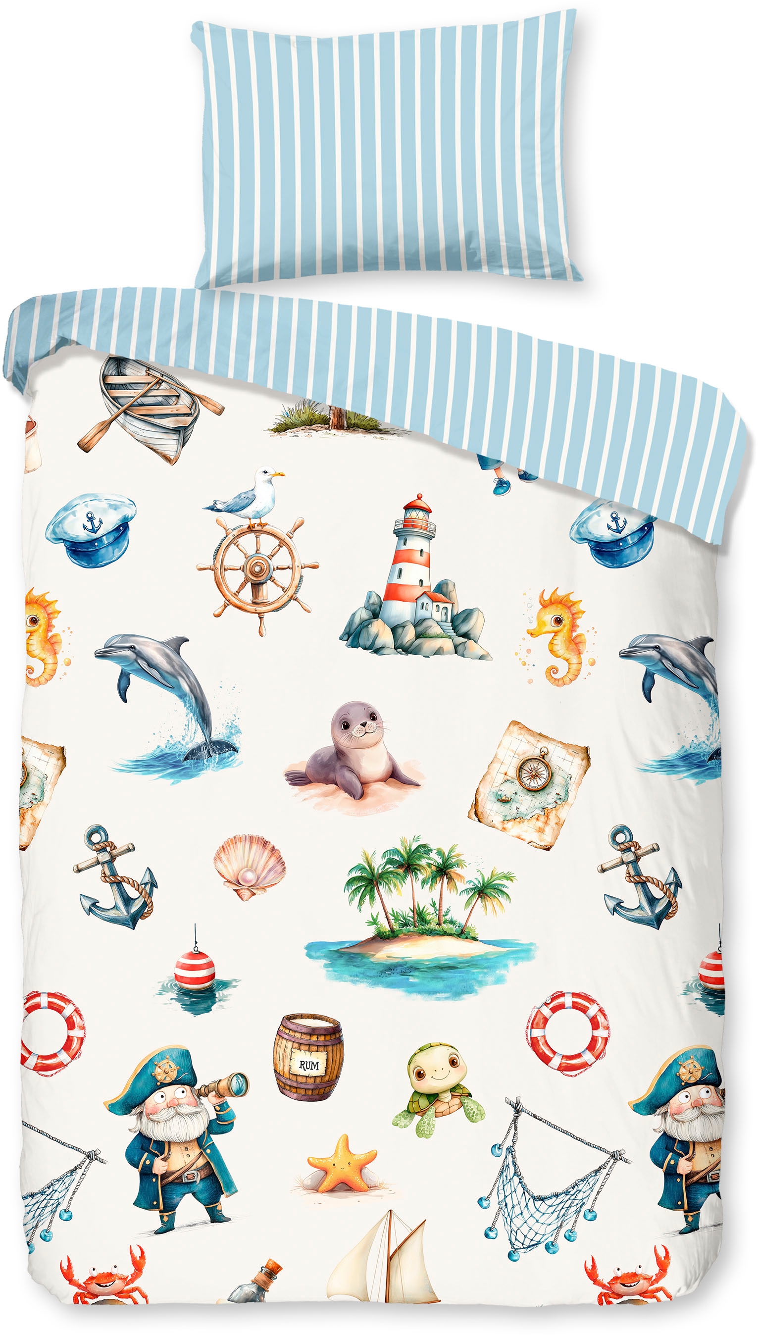 good morning Kinderbettwäsche »Capi« 2 Stk. tlg. Baumwolle, Renforcé, Wendeoptik, Kind, Baby, Maritim, Meer