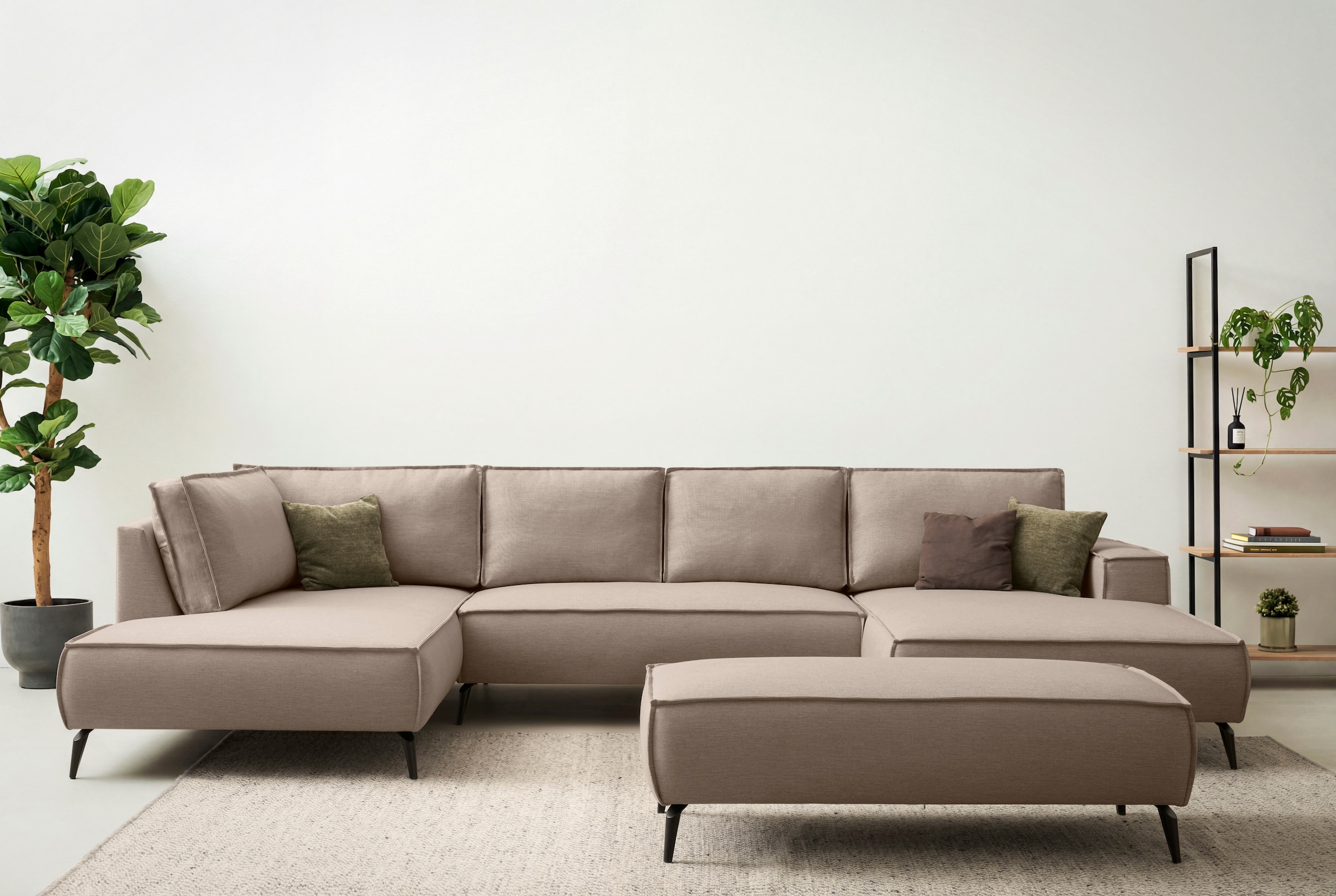 OTTO home Wohnlandschaft "TVINNU Leinenoptik, 354 cm" Recamiere rechts/links, schwarze Metallfüße, bequeme Sitz-/Liegefläche