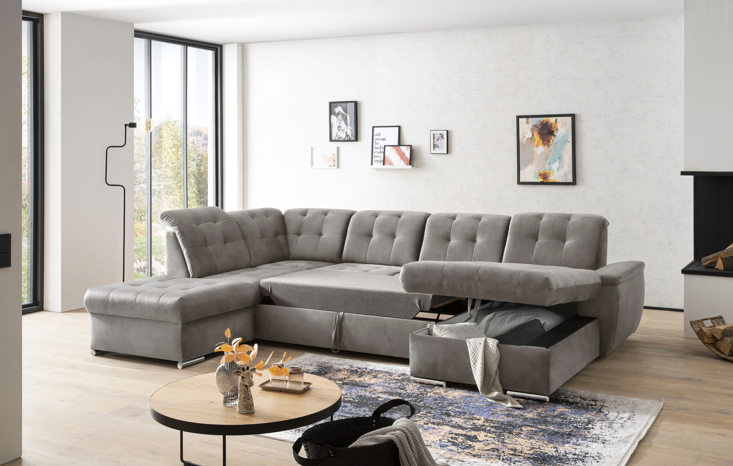 exxpo - sofa fashion Wohnlandschaft »Durango, aufwendige Sitz- und Rückenverarbeitung, bequem, U-Form«, inkl. Kopfteilverstellung, wahlweise mit Bettfunktion und Bettkasten