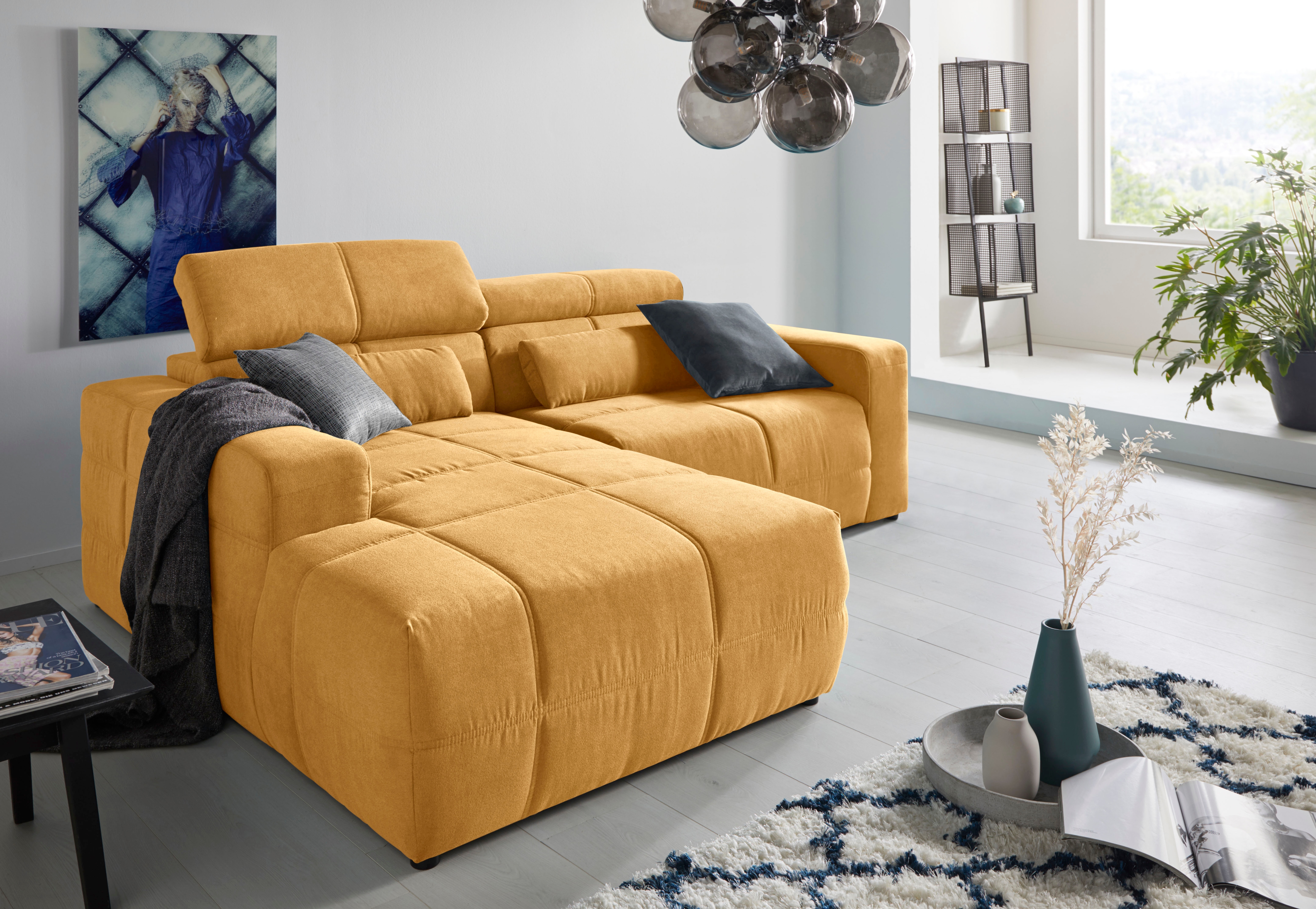 DOMO collection Ecksofa "BRANDON inkl. Kopfteilverstellung, 214x100x80 cm, L-Form" Mit Kopfteilverstellung, auch in Leder und Cord, L-Form