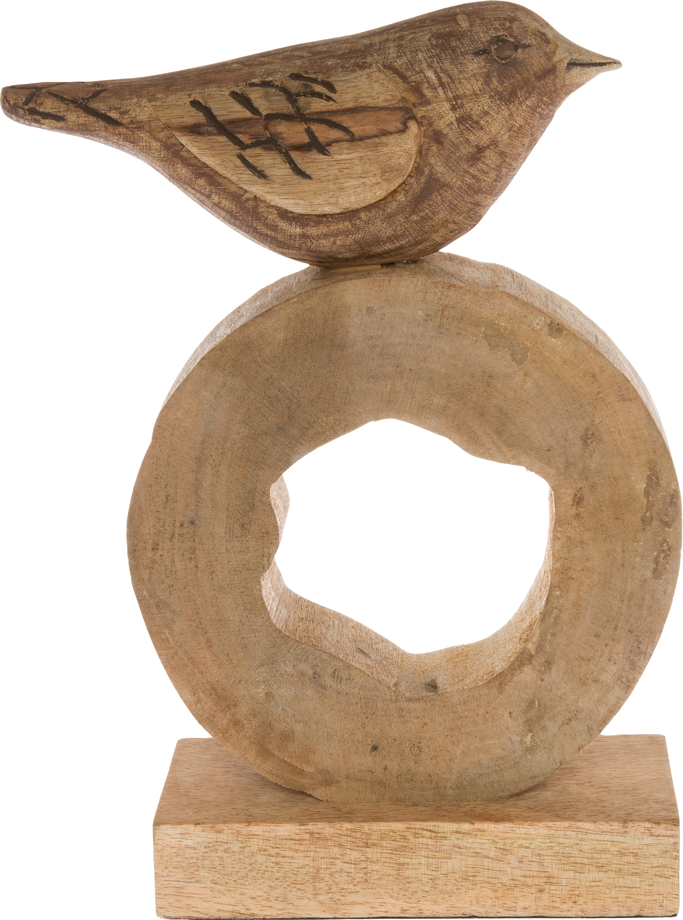 Myflair Möbel & Accessoires Dekoobjekt, Skulptur, natur, Höhe 32 cm, aus Holz, Vogel auf Ring, Wohnzimmer