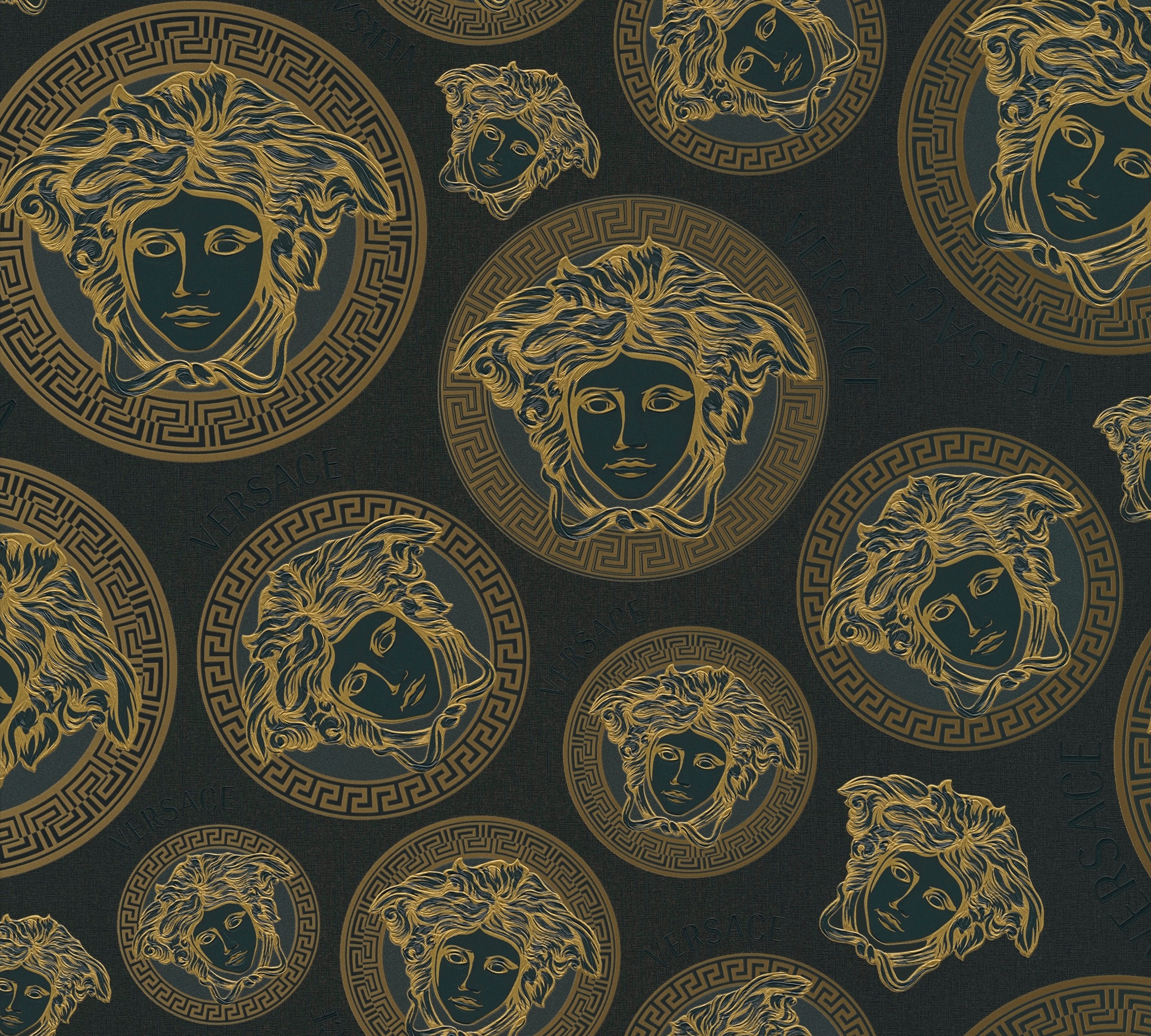 VERSACE Vliestapete "Wallpaper Versace 5 Medusakopf", B/L: 0,7m x 10,05m, Rollen: 1, schwarz, Wohnzimmer, Tapeten, Designertapete Tapeten Wohnzimmer