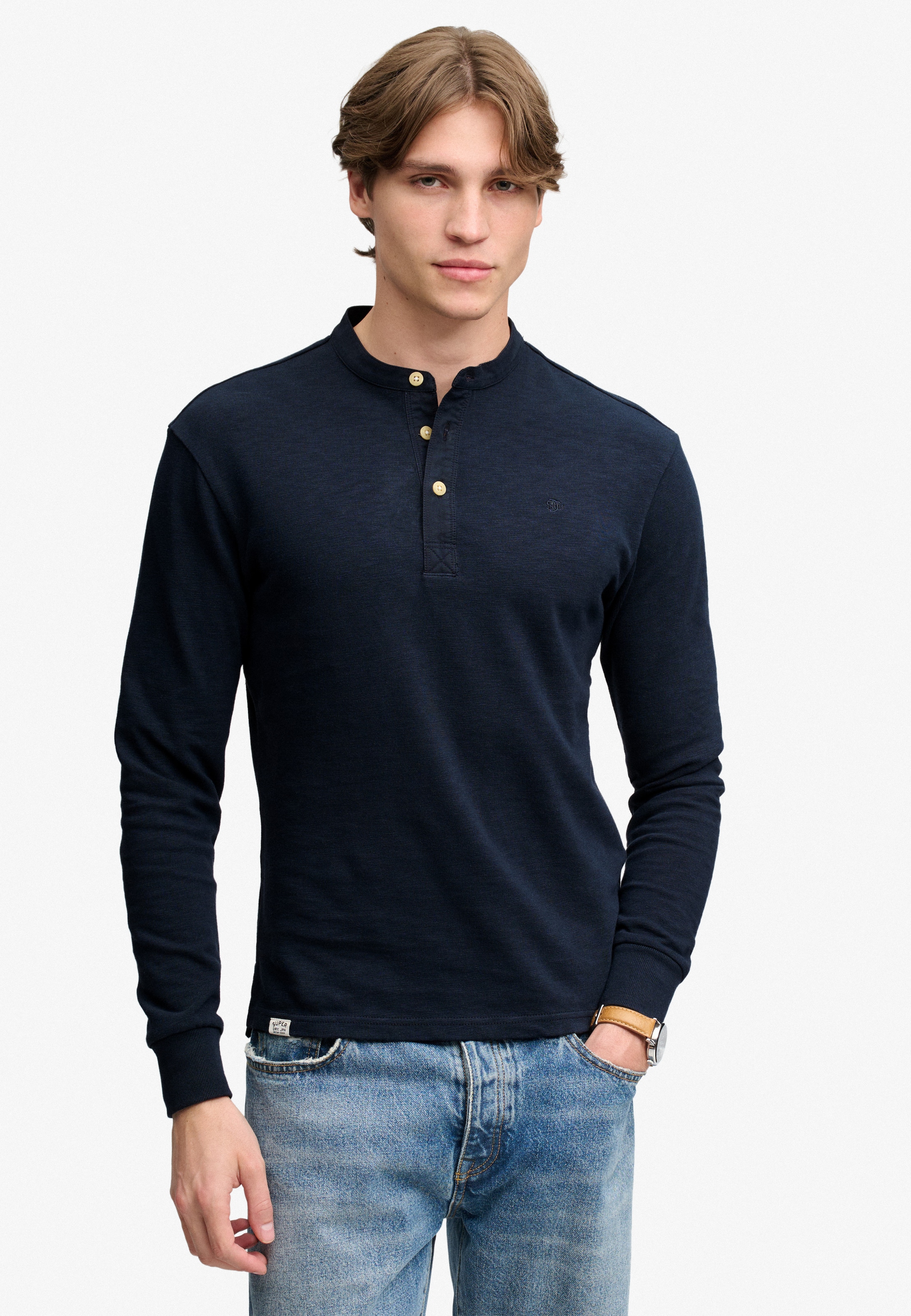 Superdry Langarmshirt »WOVEN PLACKET GRANDAD TOP« Baumwolle, relaxed fit