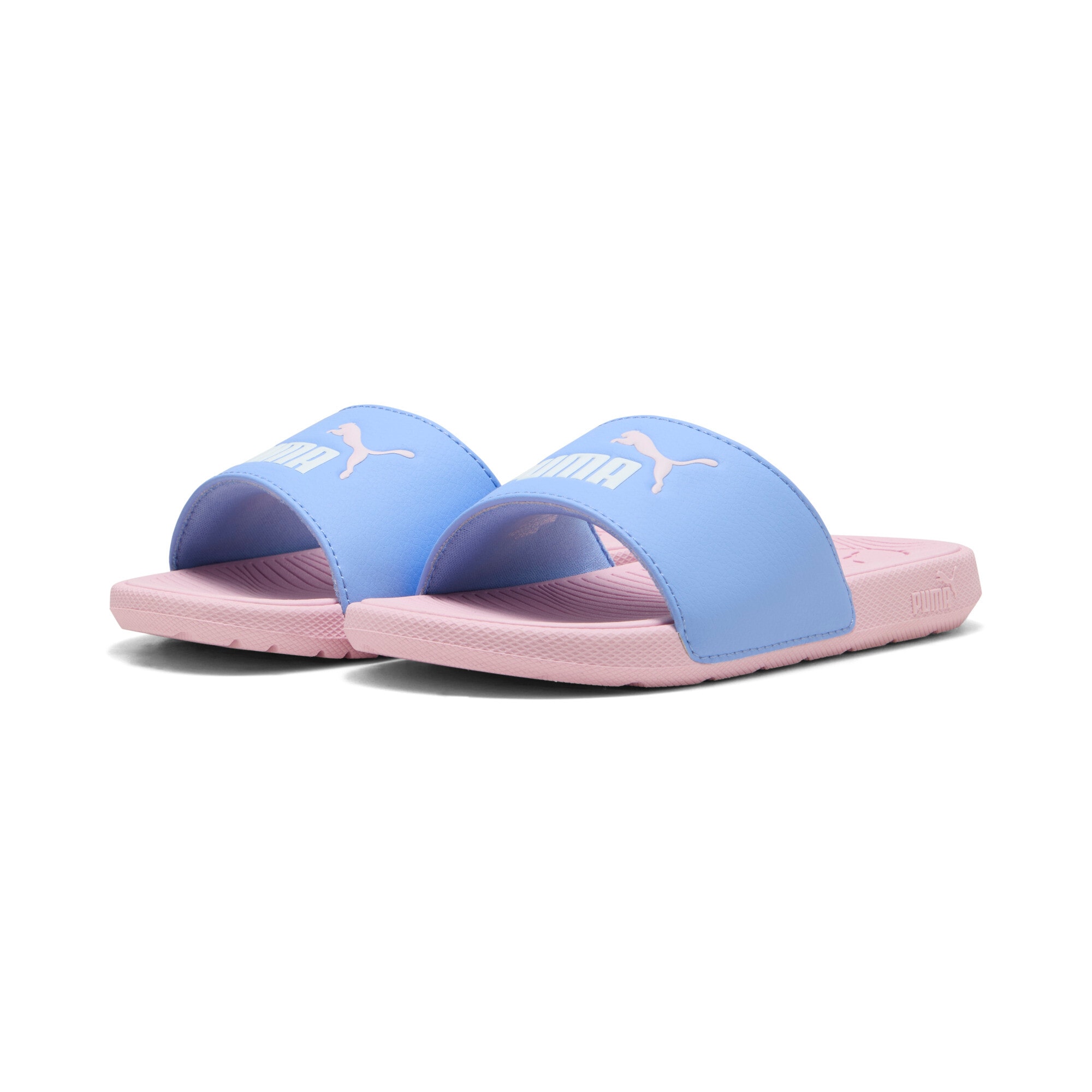 Badesandale PUMA "COOL CAT 2.0 PS", Mädchen, Gr. 28, intense lavender, puma weiß, pearl pink, Synthetik, bedruckt, Schuhe, mit gepolstertem Riemen, weich gepolstertes Fußbett, ohne Verschluss