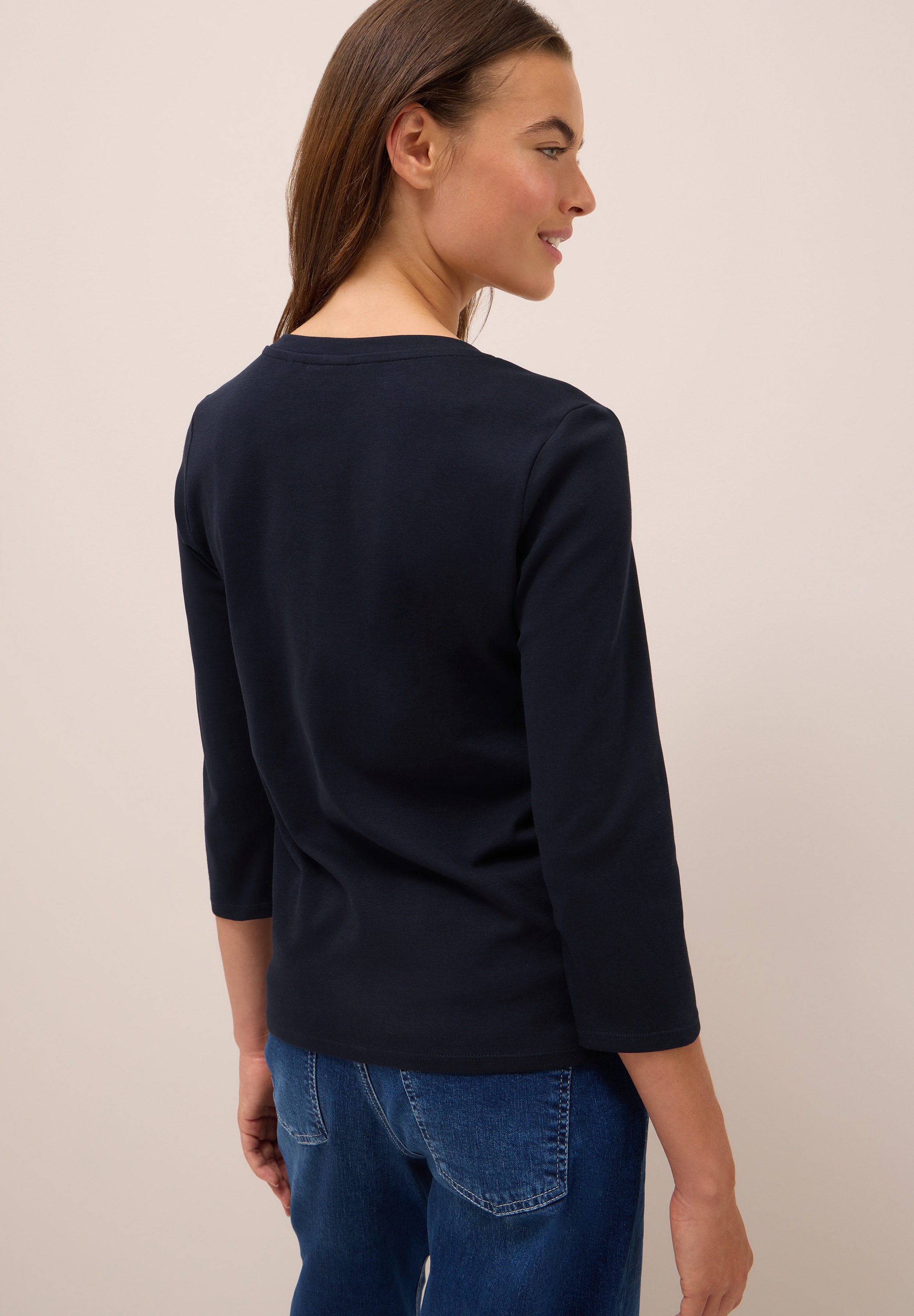 Cecil 3/4-Arm-Shirt, mit V-Ausschnitt, unifarben