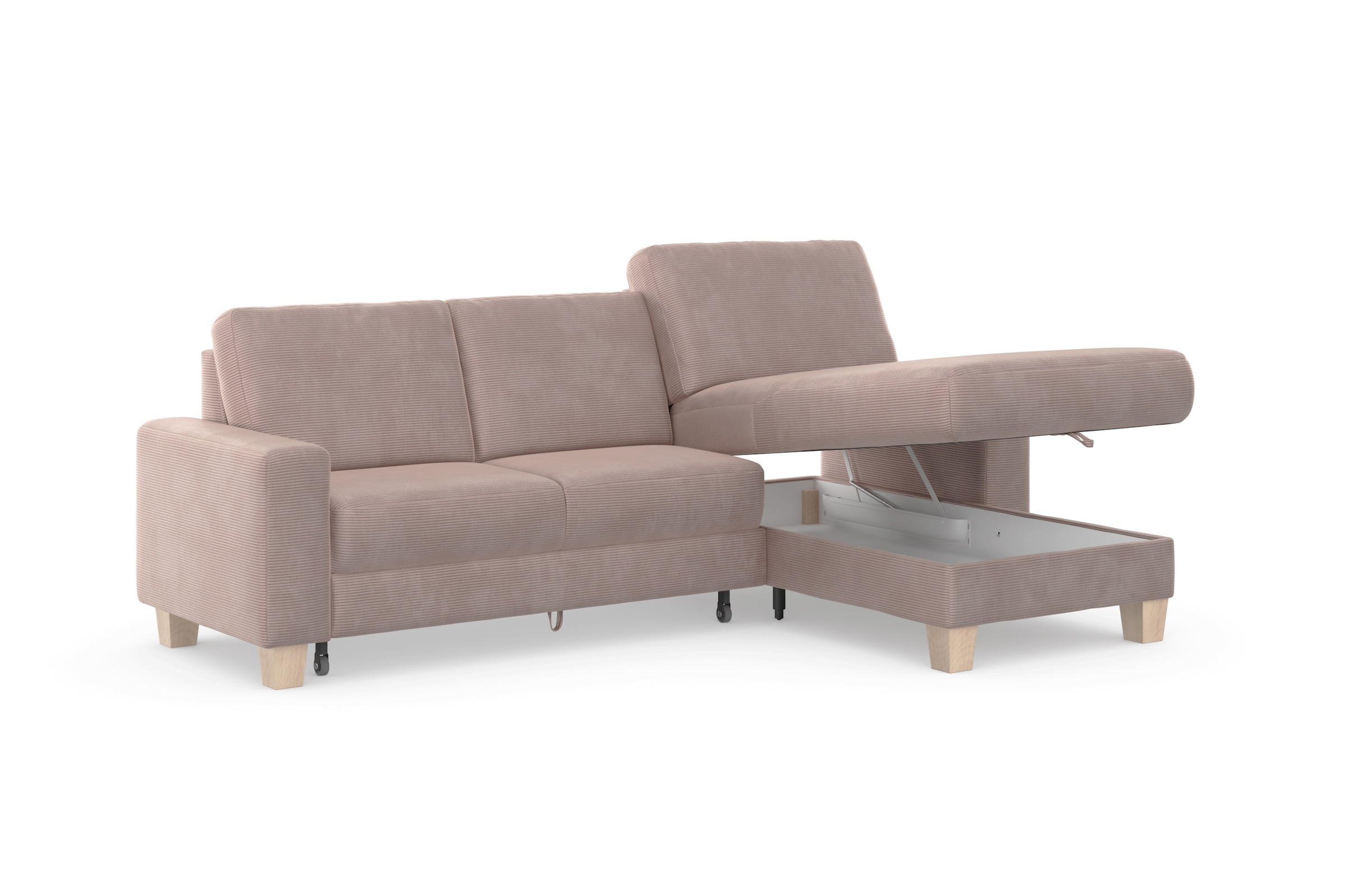 Home affaire Ecksofa »Summer L-Form«, mit Recamiere, mit oder ohne Bettfunktion und Bettkasten, Cord-Bezug