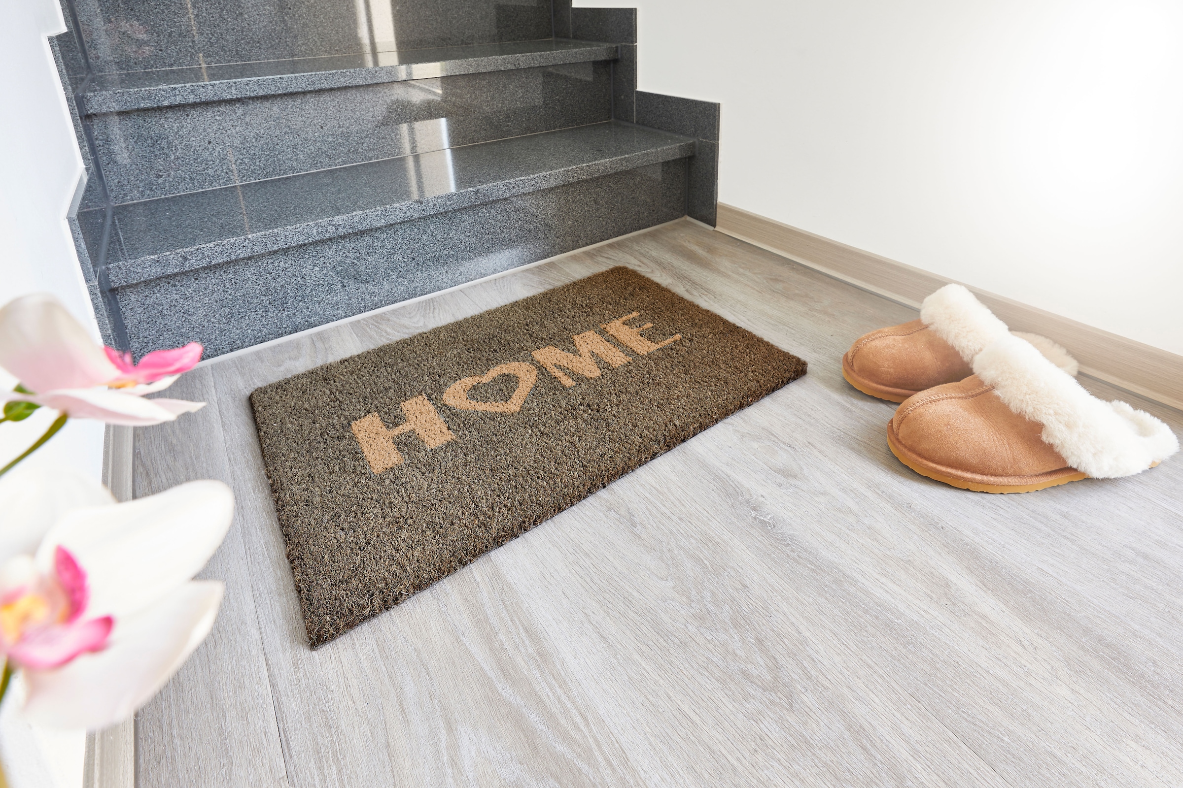 Andiamo Fußmatte »Kokos Home Heart«, rechteckig, 15 mm Höhe, Schmutzfangmatte, Kokosmatte, mit Spruch, In- und Outdoor geeignet