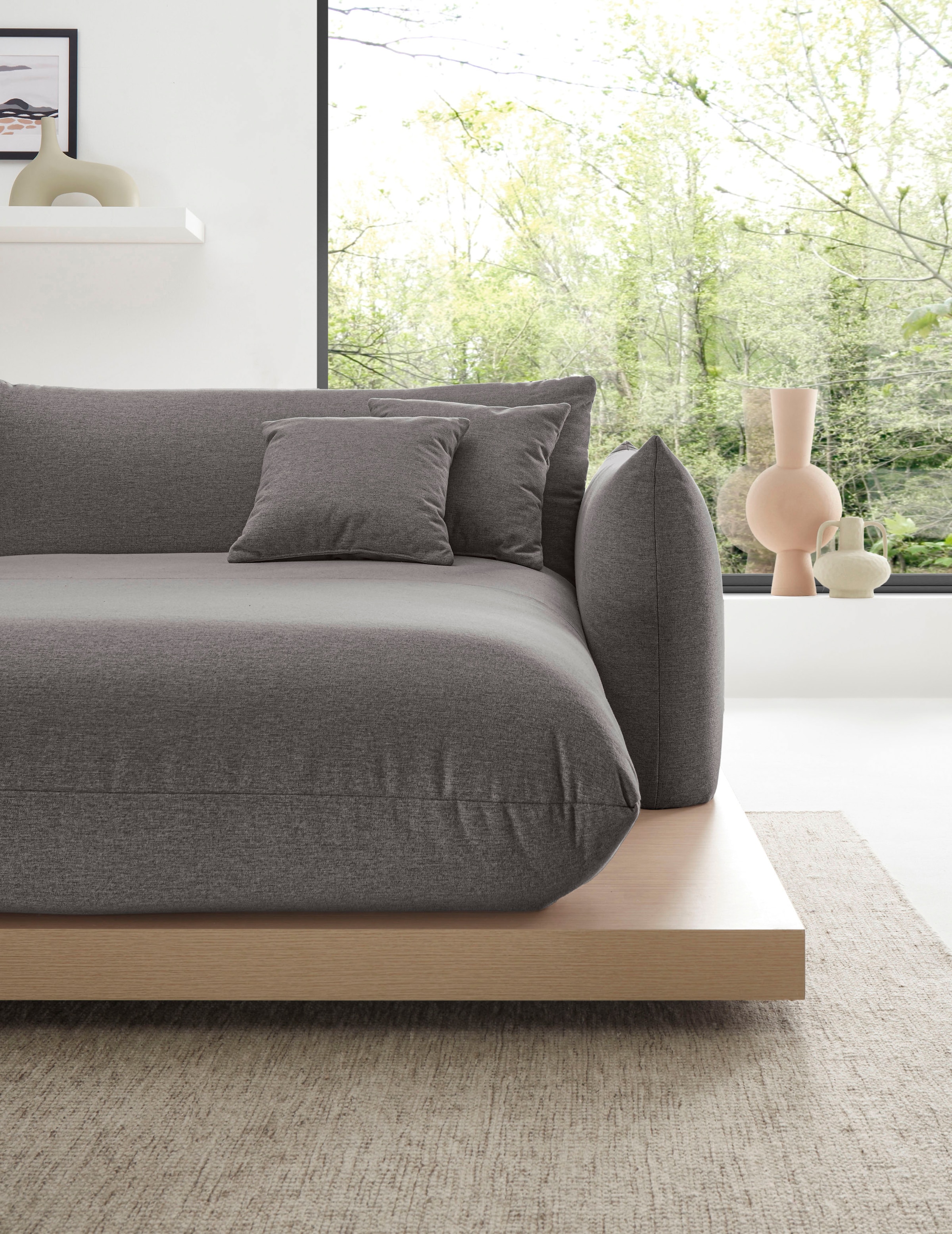 OTTO home Ecksofa »Kalix, Polsterecke mit kräftigem Holz-Plateau, moderne Couch in L-Form«, wahlweise Recamiere links o. rechts, Strukturstoff, hoher Sitzkomfort