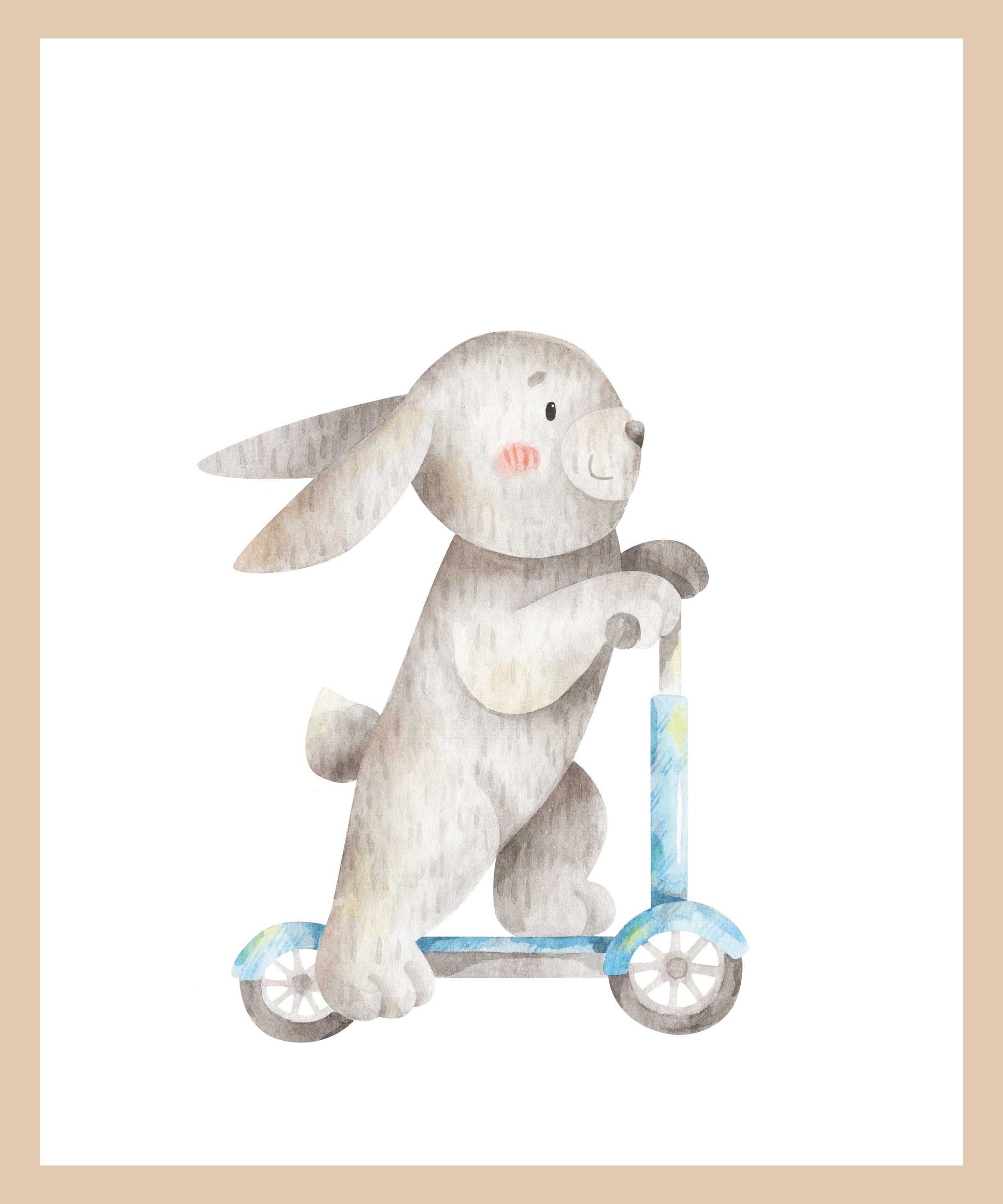 Lüttenhütt Bild mit Rahmen »oder Poster, Hase auf Roller«, Fahrzeuge-Fantasy-Hase-Hasen-Tiere, (1 St.), HD Premium Druck