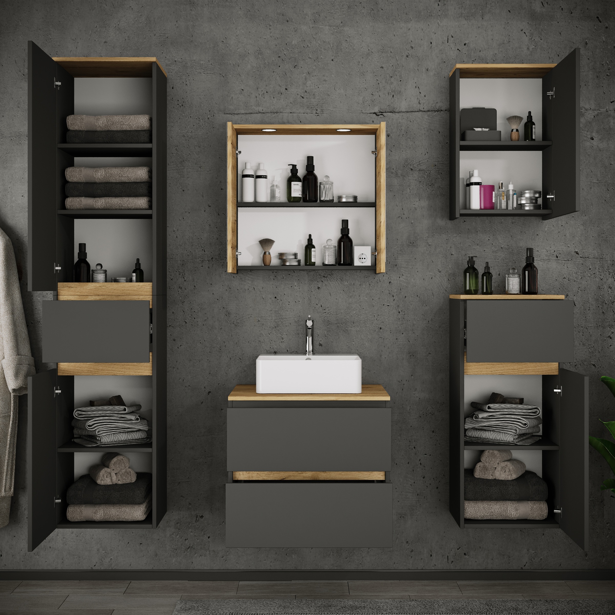 VCM Waschtisch »6 tlg. Badmöbel-Set mit Waschbecken Cosila-A 60 cm« 6 Stk. tlg.