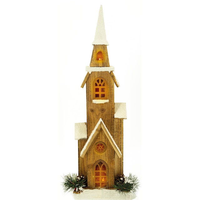 NOOR LIVING Weihnachtshaus »Weihnachtsdeko«, beleuchtete Kirche aus  Naturholz, Höhe 63 cm kaufen | BAUR