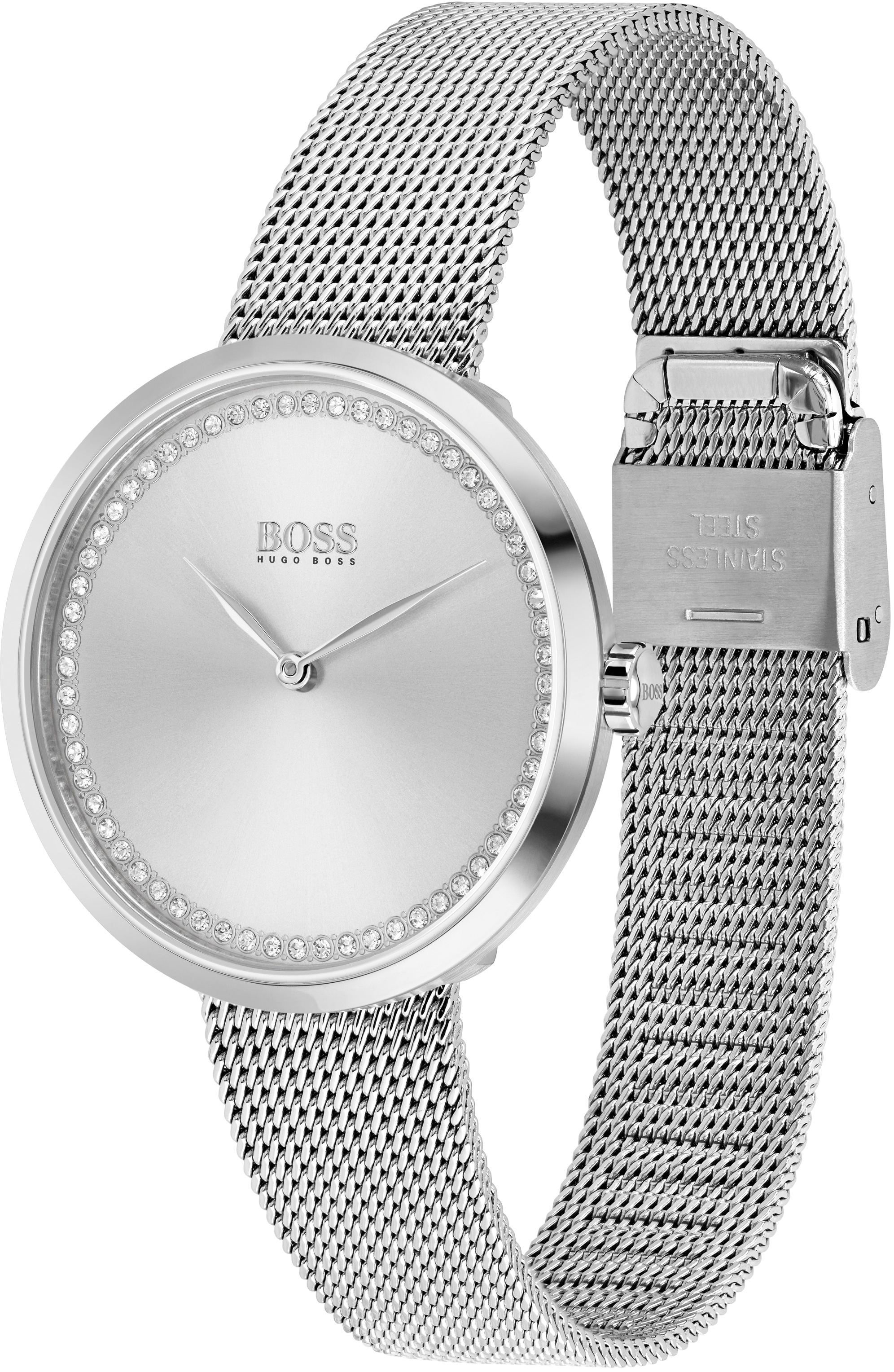 BOSS Quarzuhr »Praise, 1502546«, Damenuhr, Armbanduhr, Glaskristalle