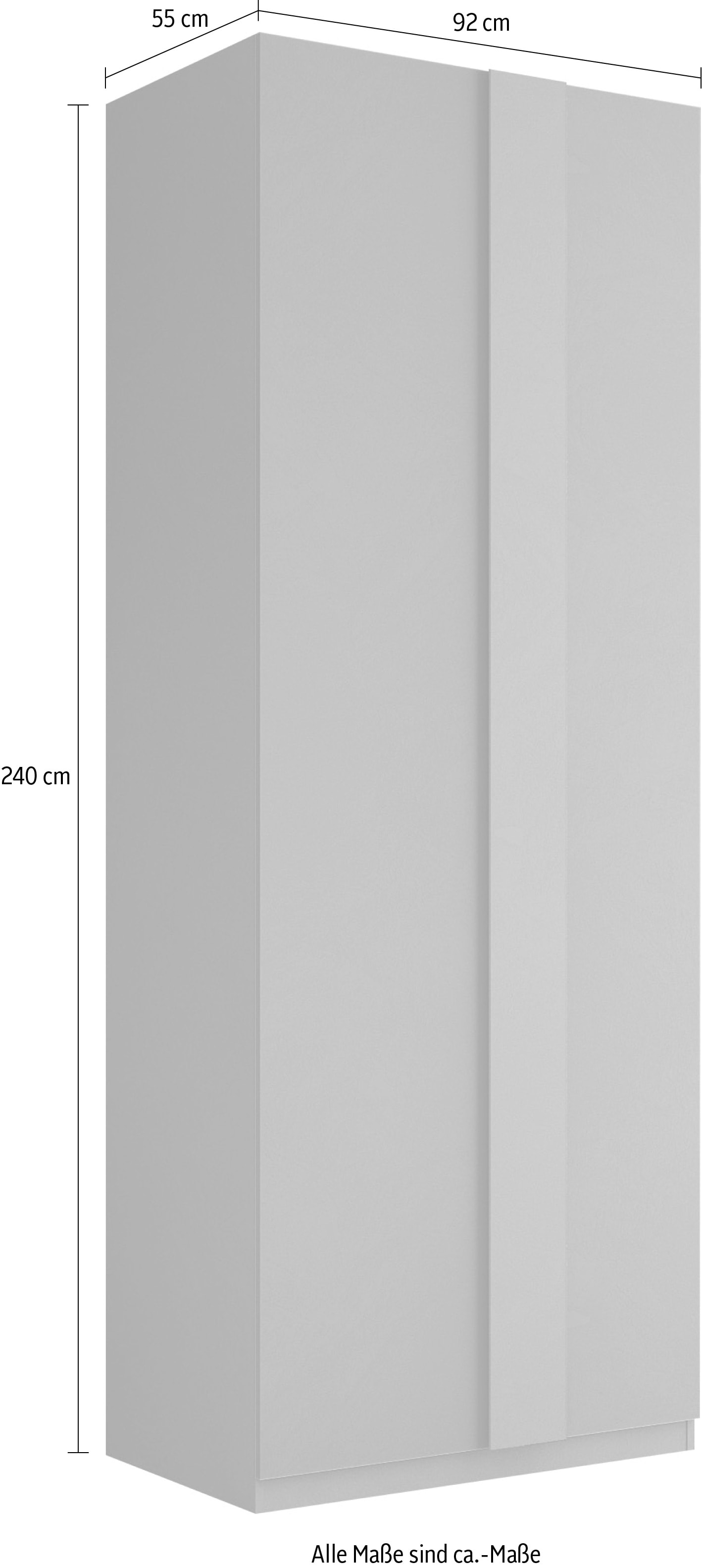 INOSIGN Drehtürenschrank »Jupiter, Kleiderschrank in 3 Breiten, trendiges Steingrau, Griffblende« B/H 92/240 cm, 2-türig, 22 mm starker Boden, funktional