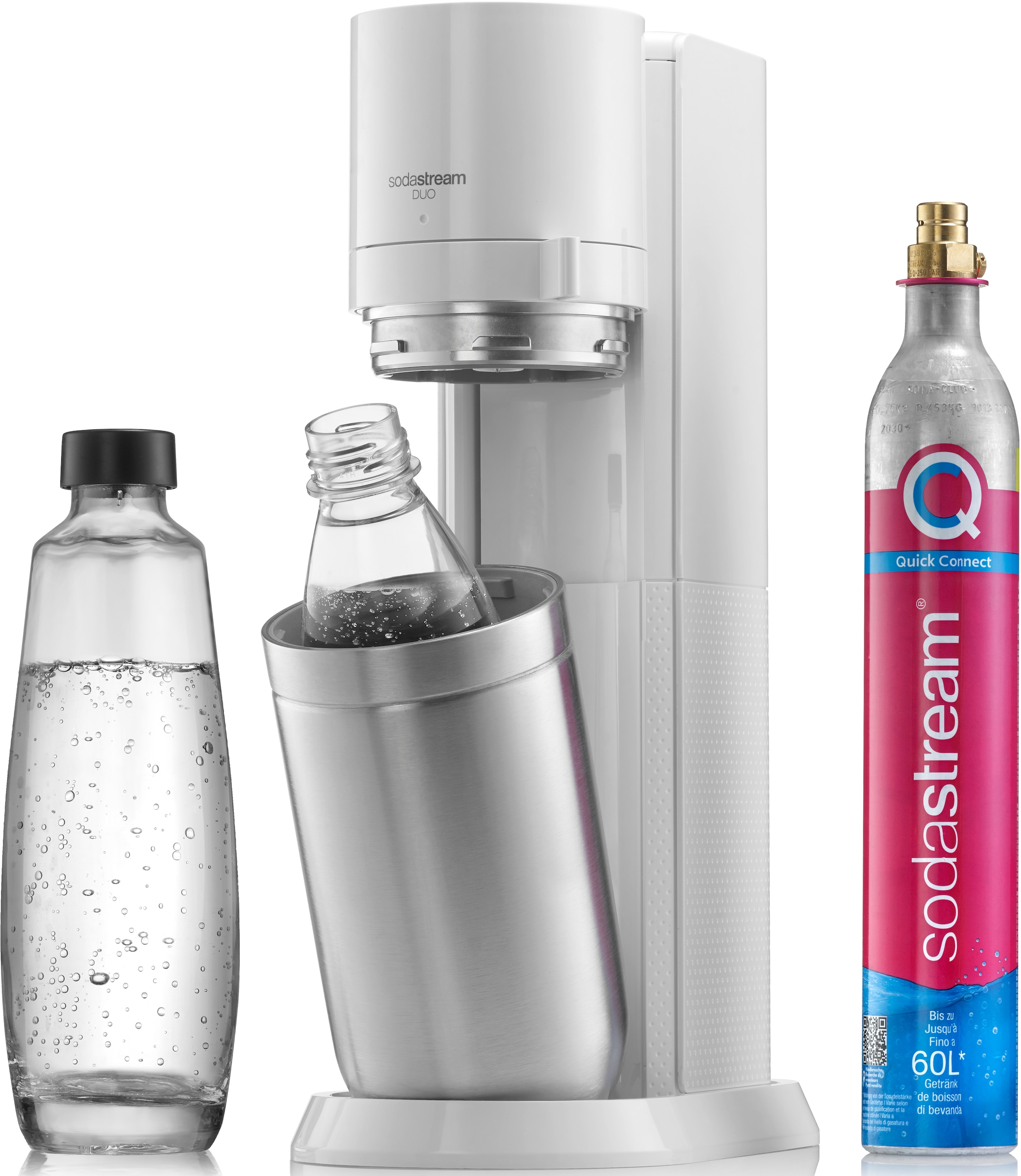 | BAUR 4 spülmaschinenfeste (Set, 1L tlg.), »DUO«, Glasflasche, SodaStream CO2-Zylinder, 1L Wassersprudler Kunststoff-Flasche