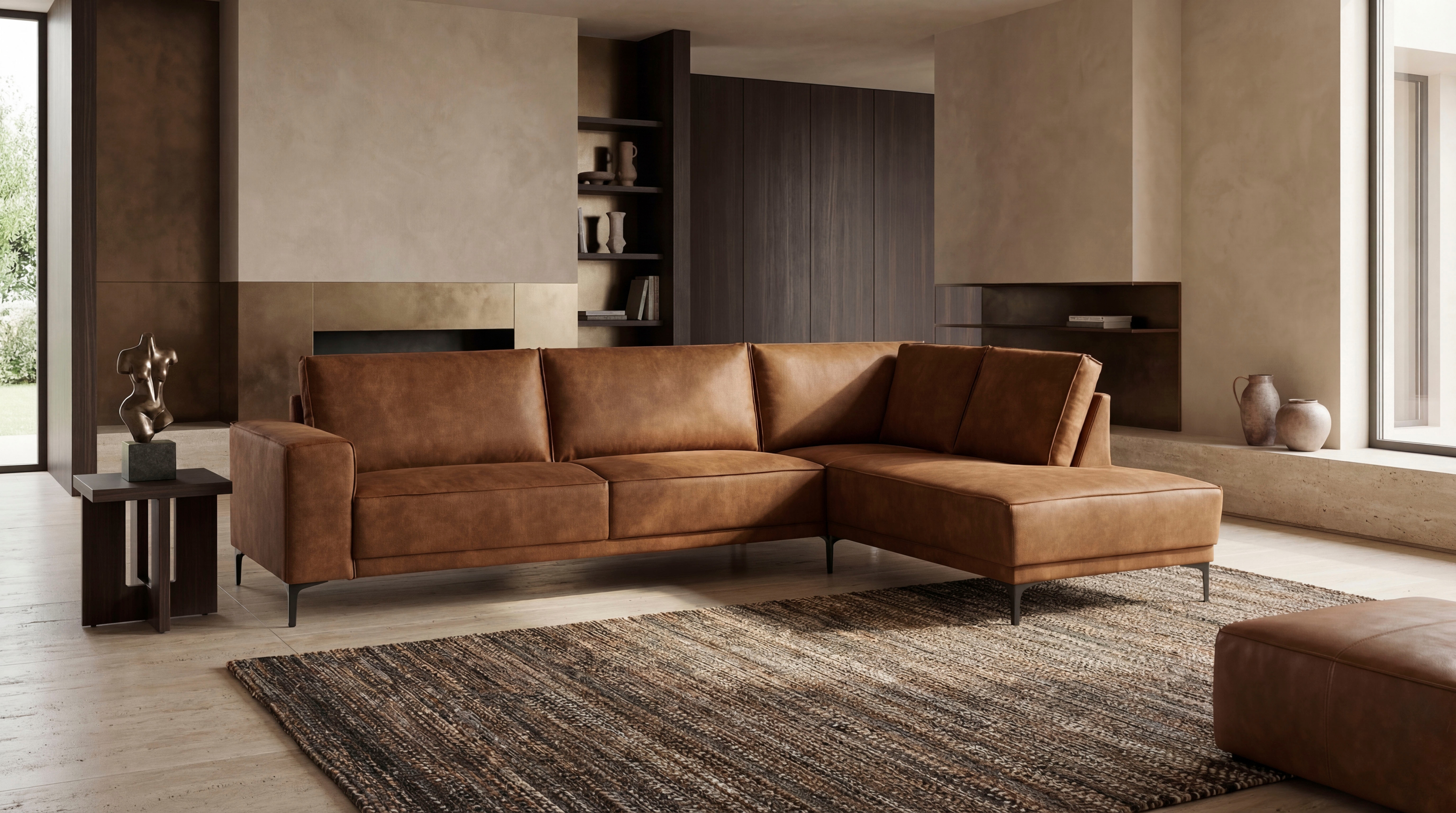 OTTO home Ecksofa "OLAND Luxus-Microfaser L-Form, B: 289 cm, Skandi-Design" Struktur, Flachgewebe, Luxus-Microfaser, Boucle
