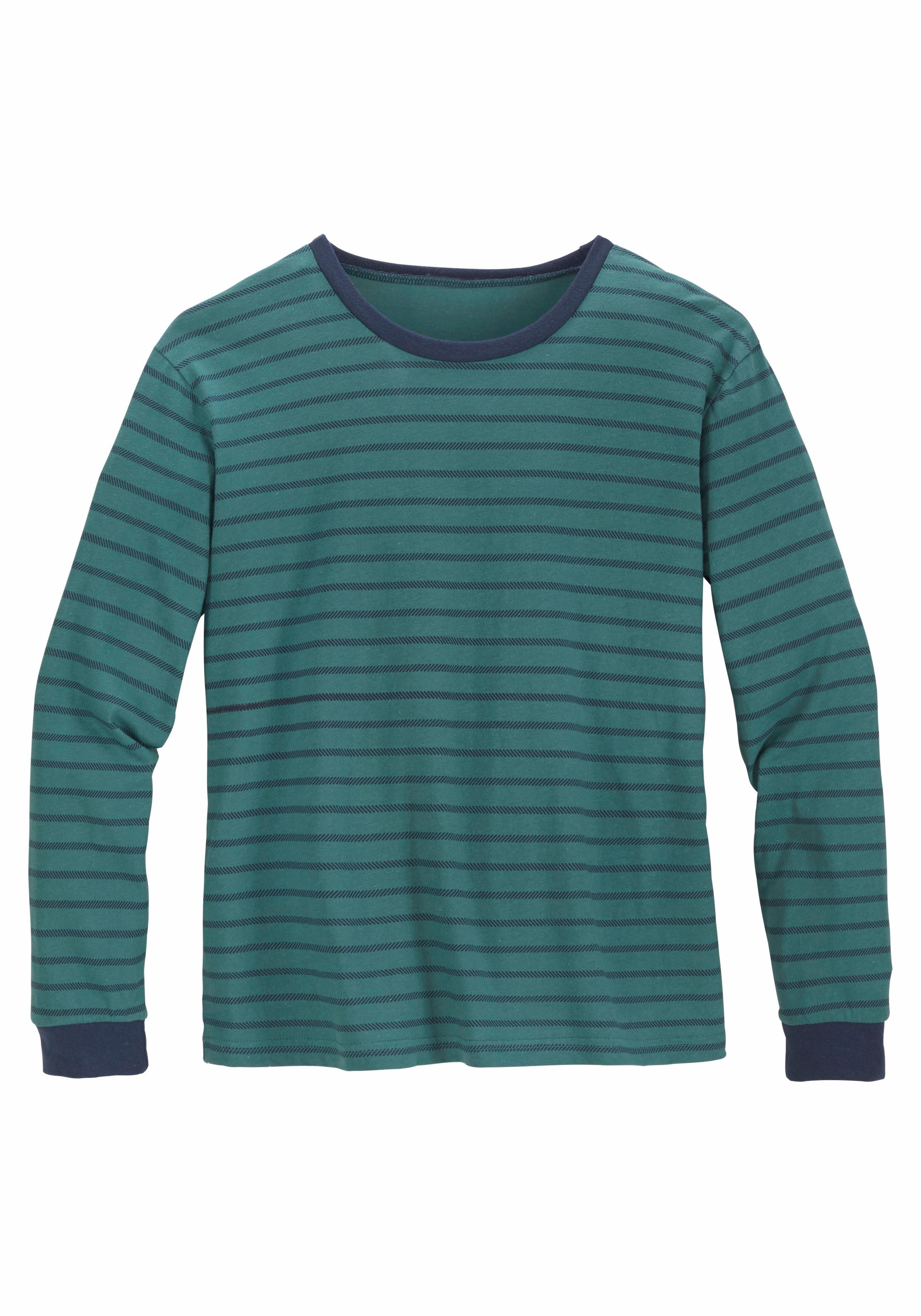 le jogger® Pyjama, (2 tlg., 1 Stück), Schlafanzug mit zweifarbig gestreiftem Oberteil