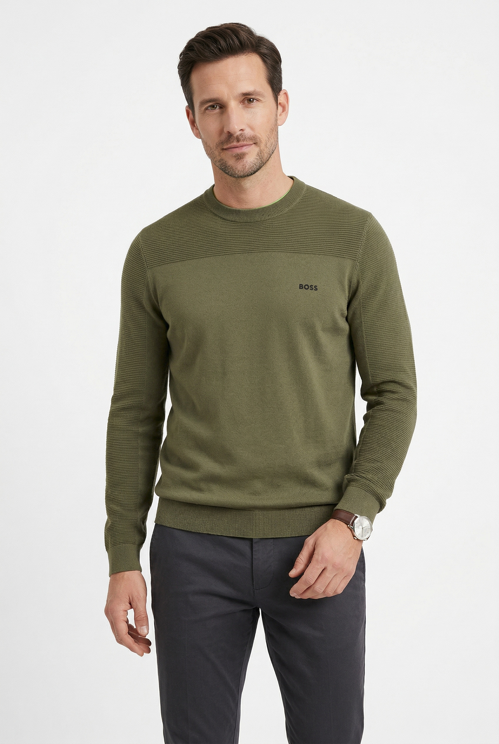 BOSS GREEN "KN Momentum-X CN" Rundhalsausschnitt, Regular Fit, kontrast HD-Logo