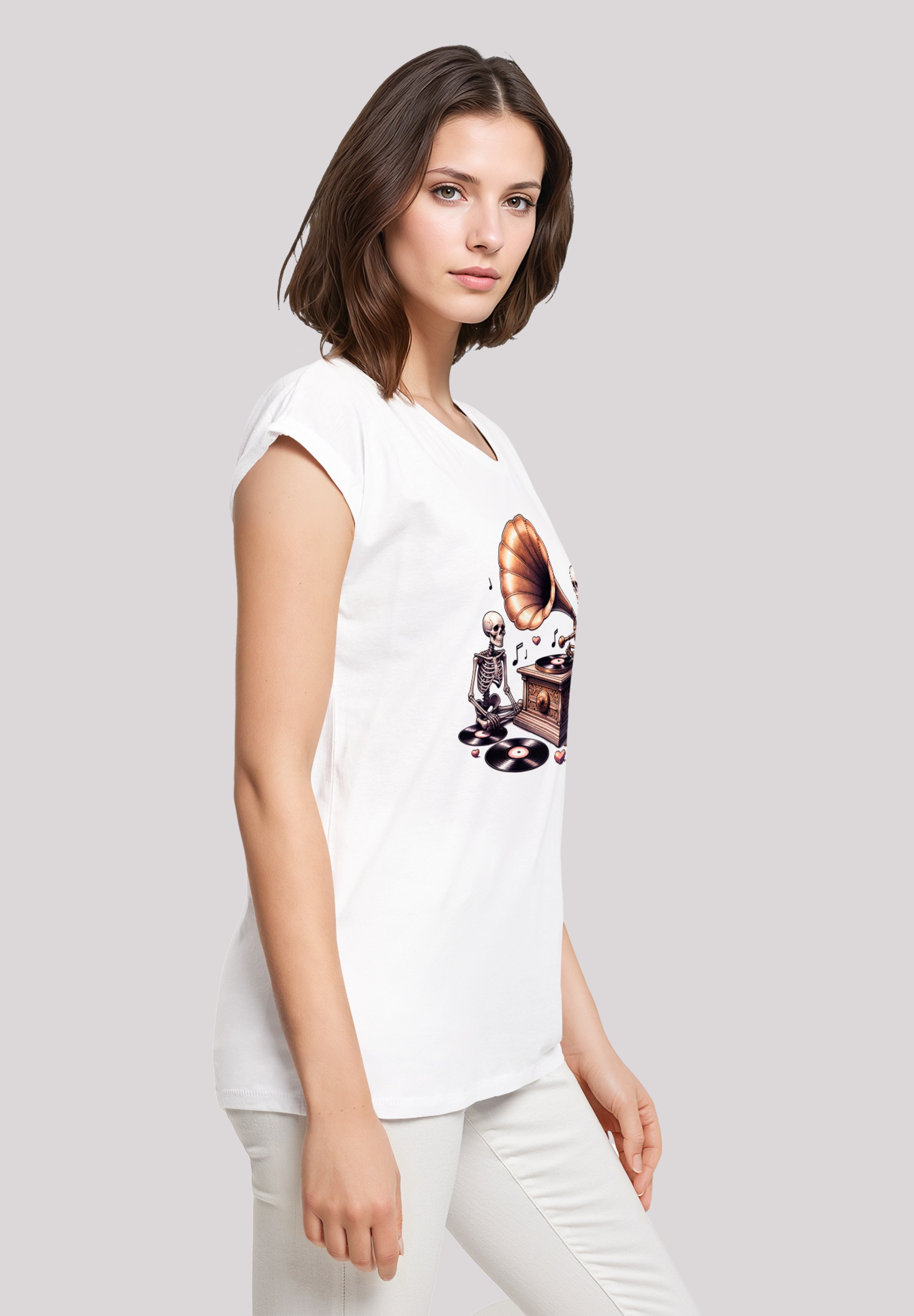 F4NT4STIC T-Shirt »Gothic Skeleton Vintage Plattenspieler«, Premium Qualität