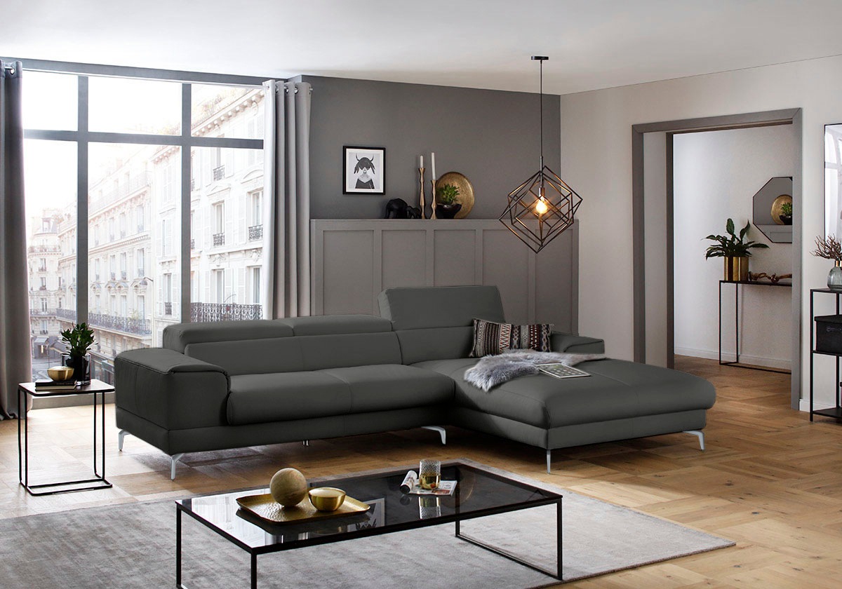W.SCHILLIG Ecksofa »piedroo, Designsofa mit tollem Sitzkomfort, bequem und elegant, L-Form«, Kopfteilverstellung, wahlweise mit Sitztiefenverstellung, Breite 303cm