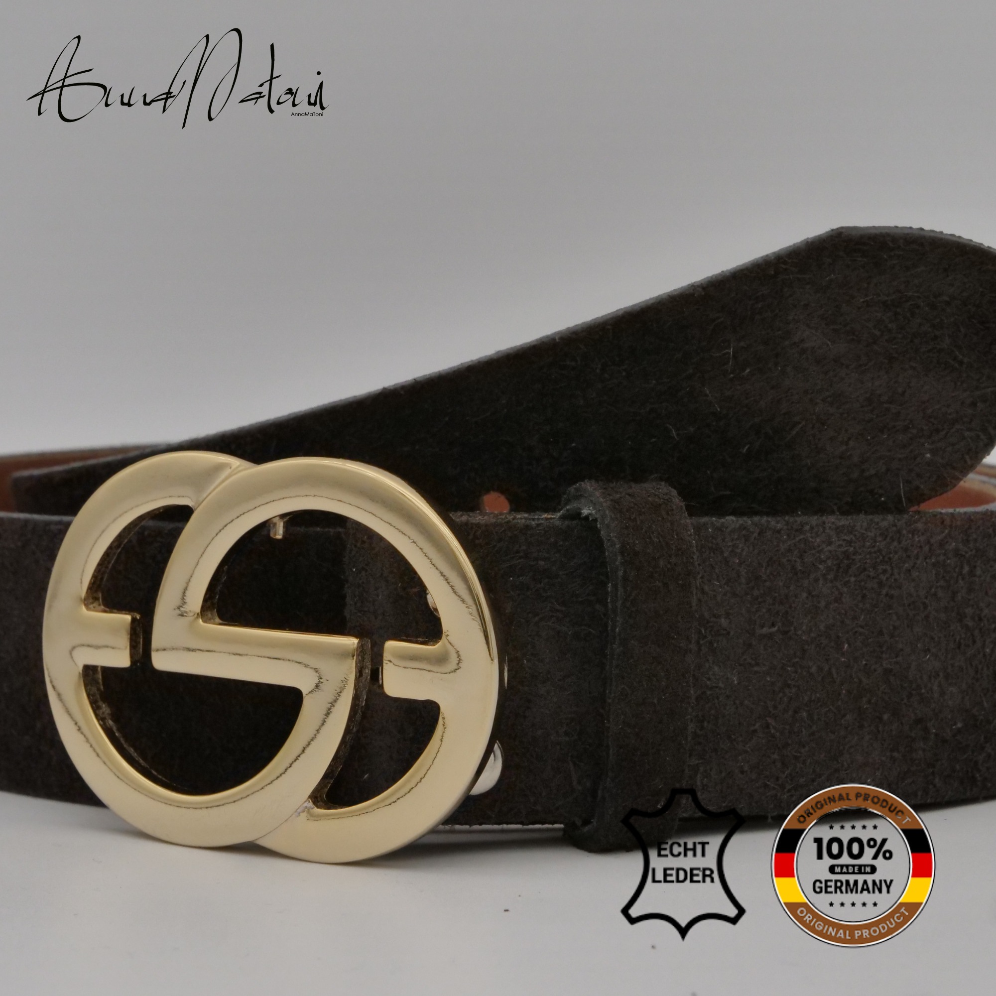 Ledergürtel ANNAMATONI "AnnaMatoni Damen Ledergürtel in hochwertigem Velour Leder 4cm", Damen, Gr. TW110 - 125cm Gesamtlänge, mokka 690, 100% Leder, Gürtel Ledergürtel 3