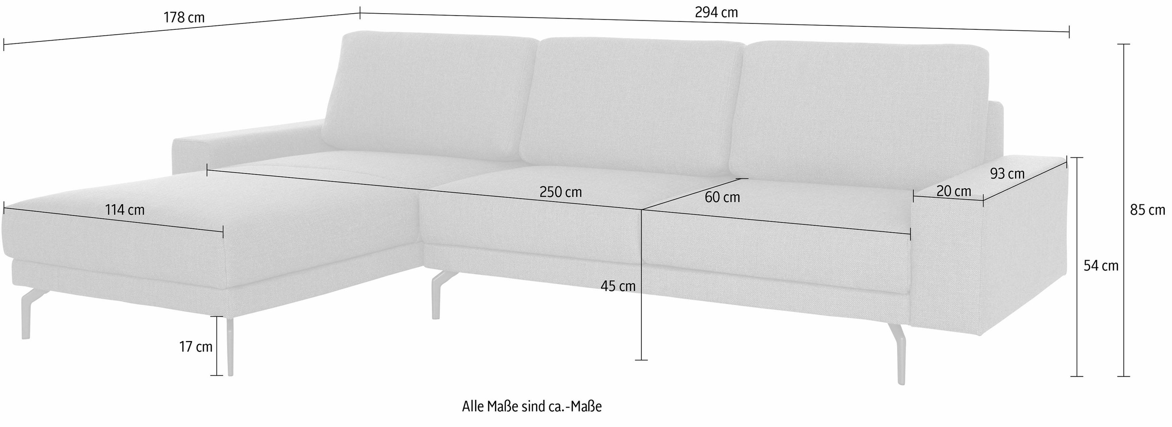 Creation BY ROLF BENZ Ecksofa »CR.450, Designecksofa, Polsterecke, L-Form«, Armlehne breit und niedrig, Alugussfüße in umbragrau, Breite 294 cm
