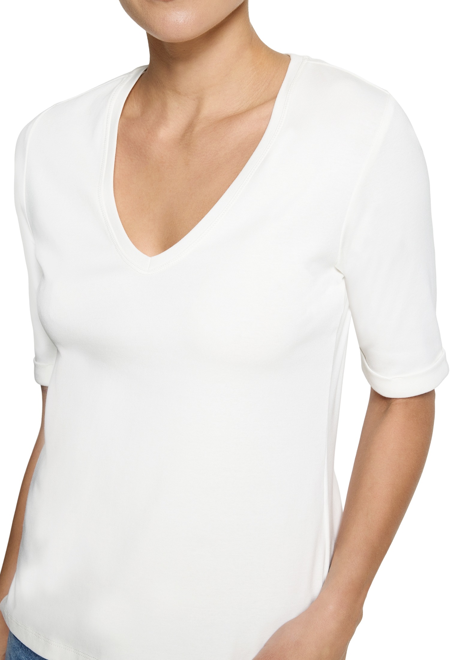 Zero Kurzarmshirt »Damen Shirt mit V-Ausschnitt« 1 Aufschlag / Krempel