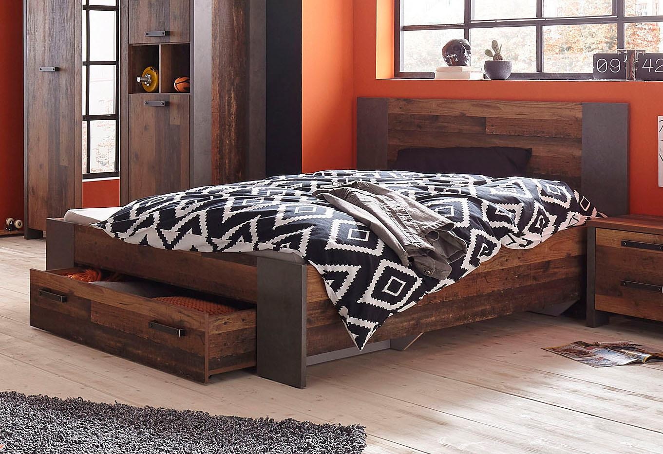 FORTE Bett »Clif, Jugendbett, Belastbarkeit 120 KG, Schubkasten optional«, (Liegefläche 140cmx200cm), Industrial Design