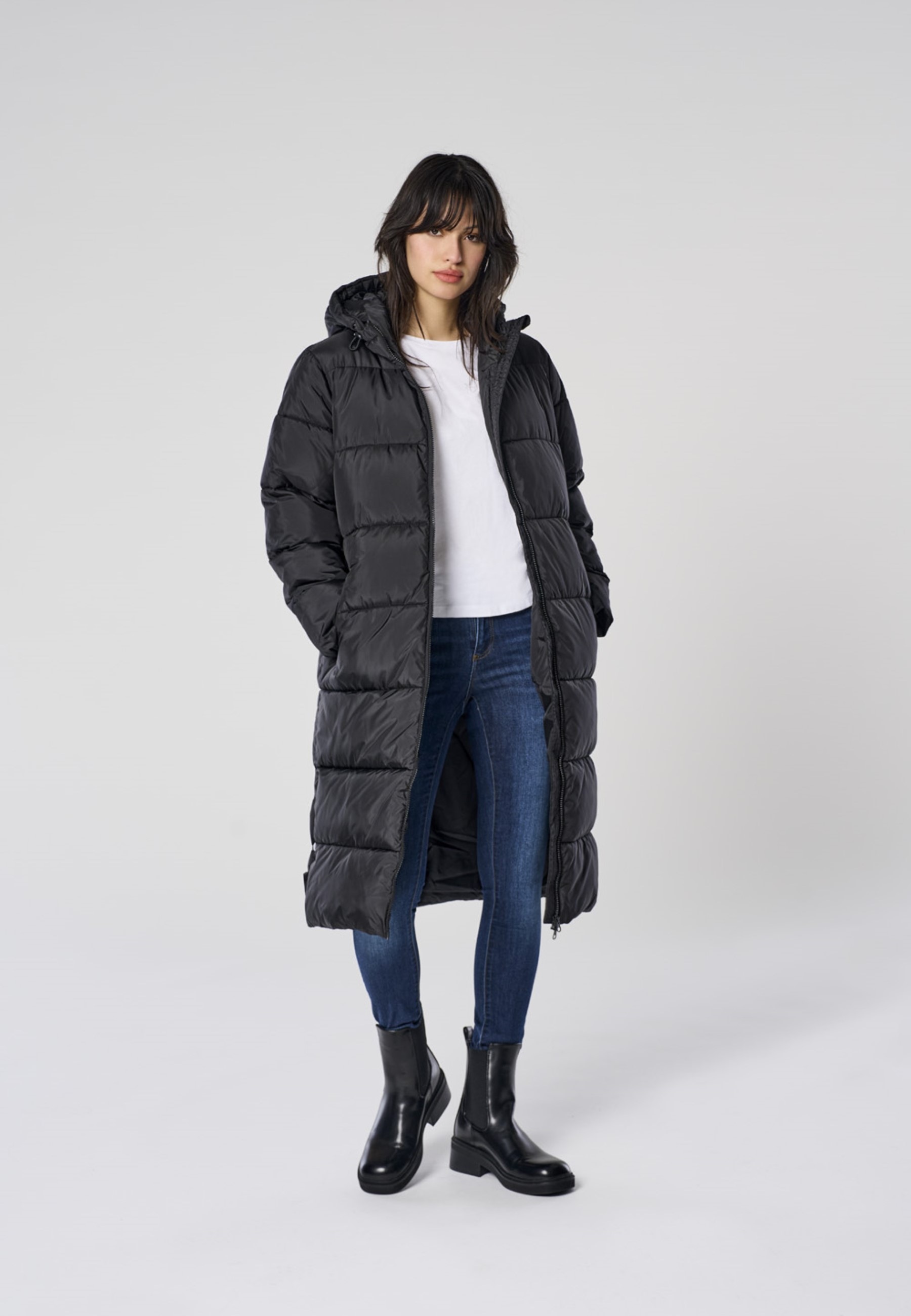 Steppmantel ONLY "ONLMONTANA LONG PUFFER JACKET NOOS OTW", Damen, Gr. S, schwarz, Steppware, Obermaterial: 100% Polyester, leicht glänzend, unifarben, regular fit ca. Mitte Wade, Mäntel Steppmantel, Kunstfaser 3