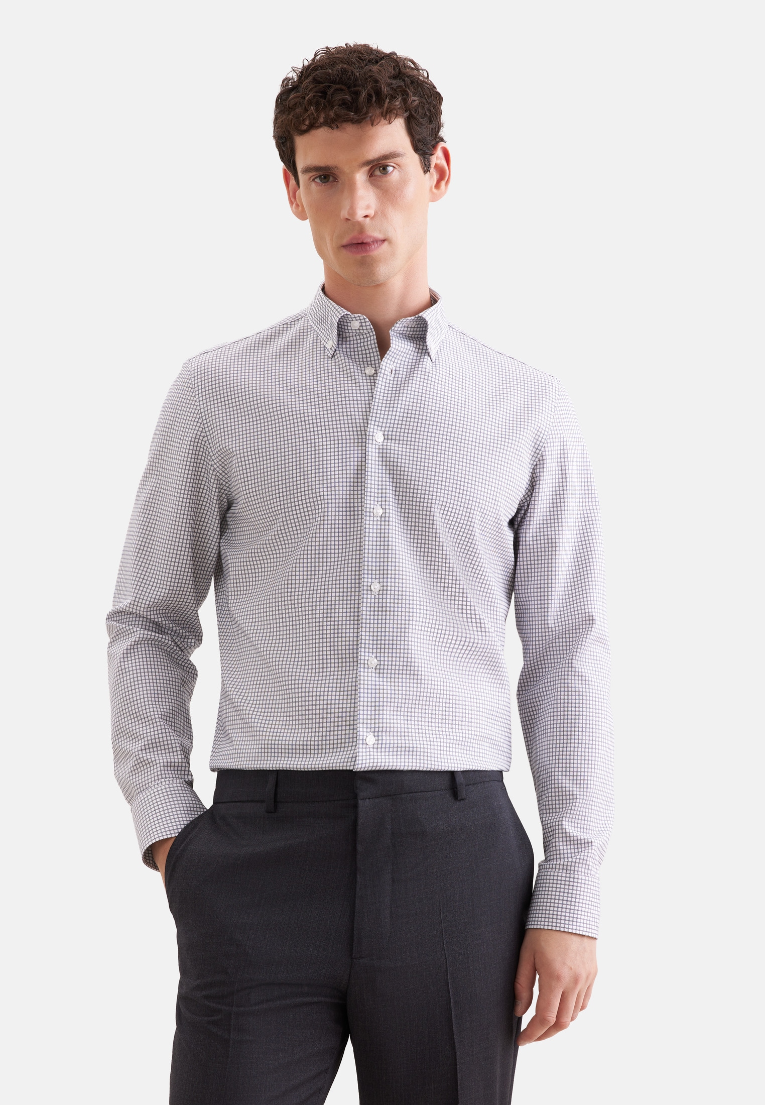 seidensticker Businesshemd "Schwarze Rose" Slim 1/1 Button-Down-Kragen Karo