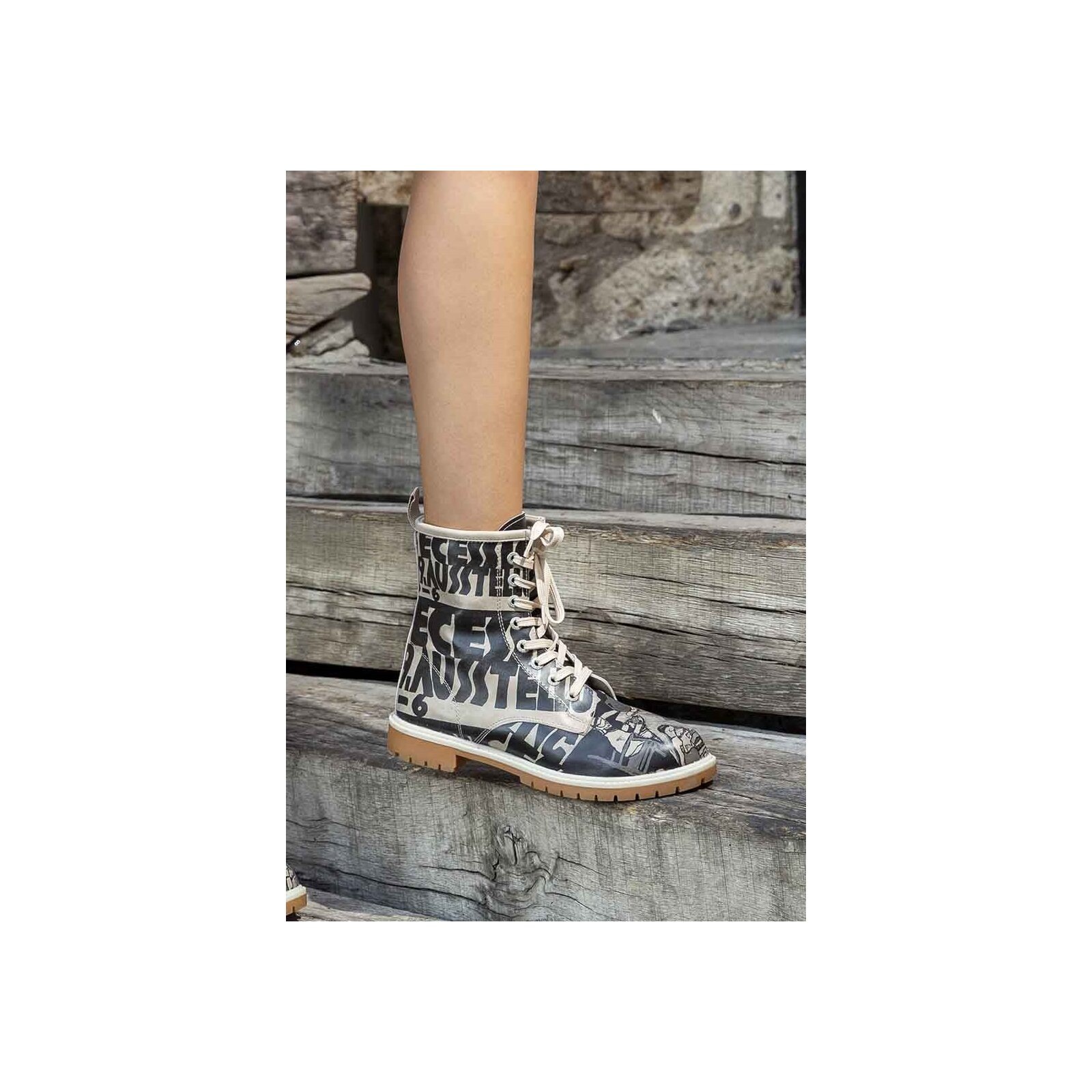 DOGO Schnürboots »Longe Boots Schnürstiefel Supper Blackwhite Damen Stiefeletten«, Handgefertigt