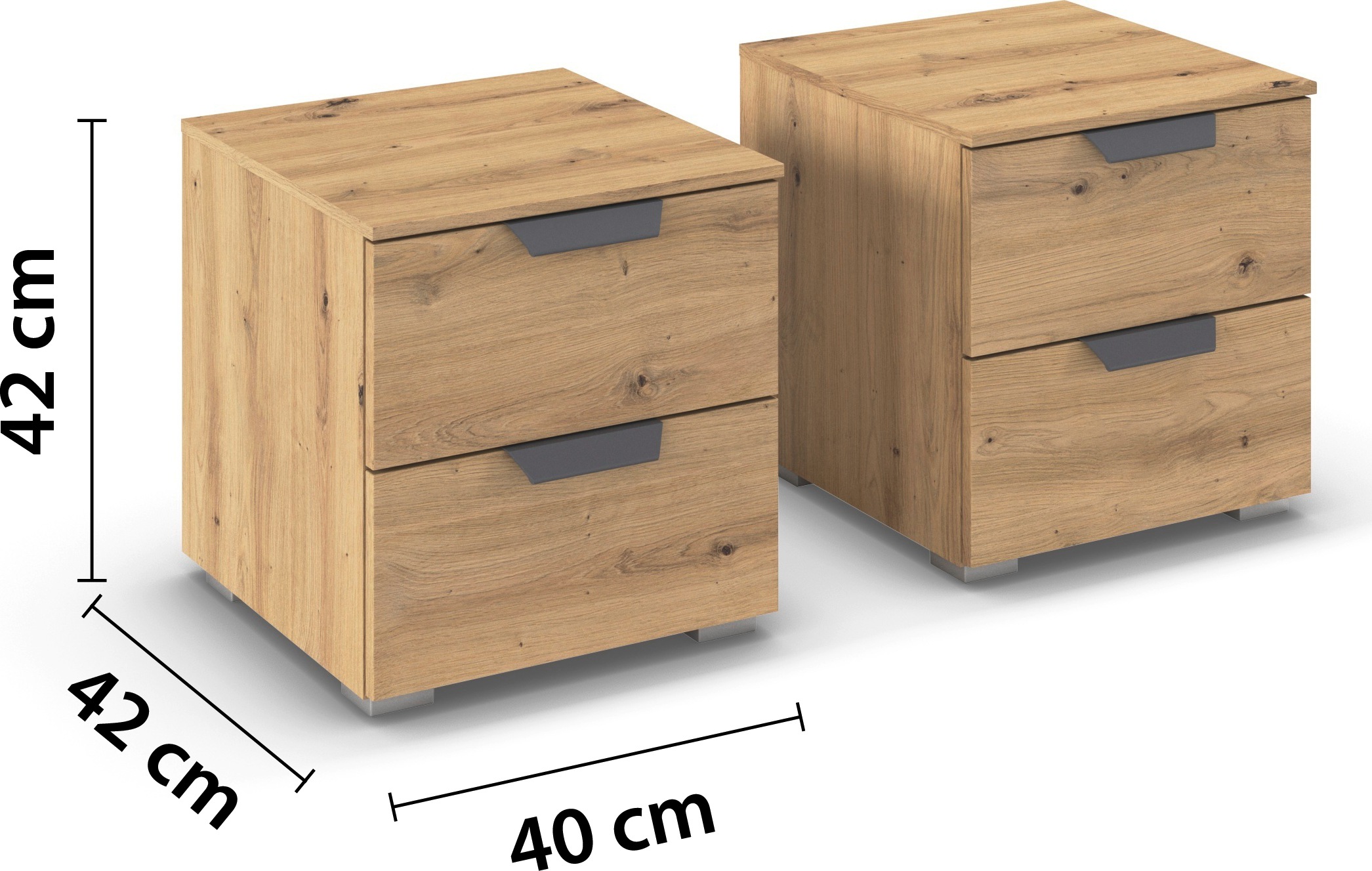 rauch Nachtkommode »Nachttisch Nachtkonsole COSTA Set mit farblich passenden Metallgriffen« in 2 Griff-Farben, Breite je 40 cm, 2 Stk. tlg. je zwei geräumige Schubladen MADE IN GERMANY