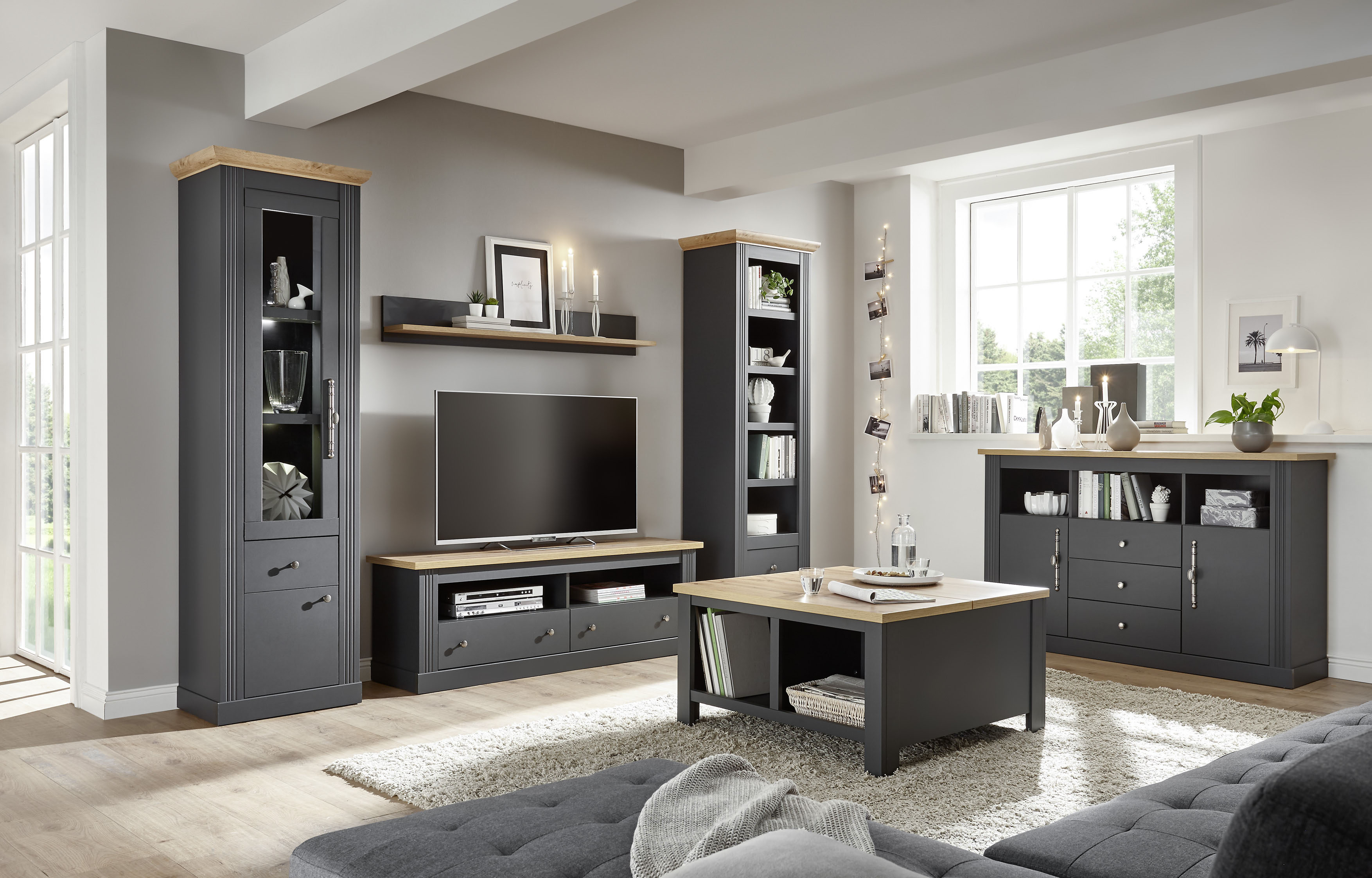 OTTO home Wohnwand "Westminster, Anbauwand im Landhausstil, Komplettset, Wohnzimmer-Set" Set, 4 Stk. tlg.