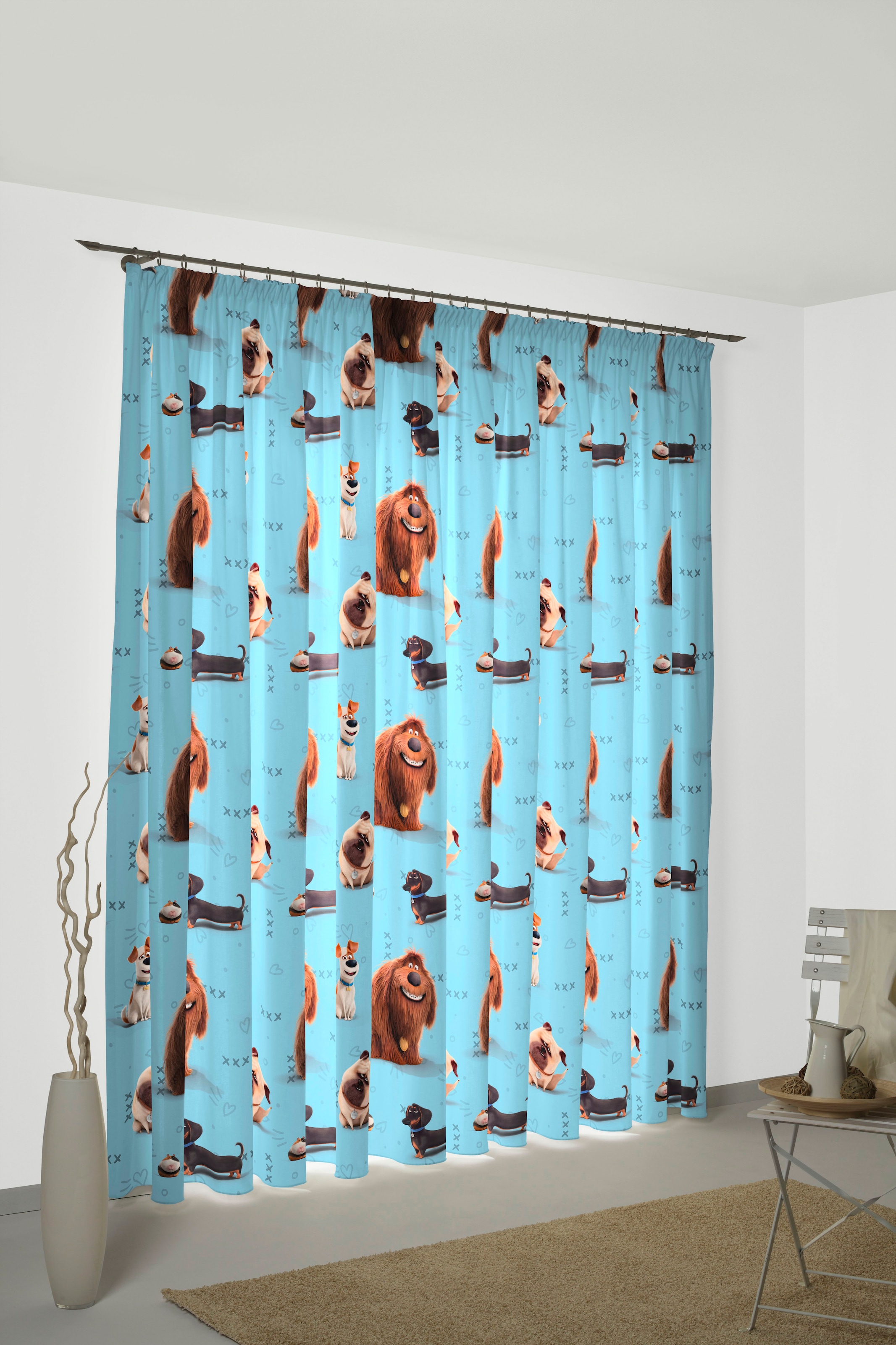 Vorhang WIRTH, B:142cm H:225cm, blau, Satin, Polyester, Kinderzimmer, Gardinen, "Pets", Universal Pictures