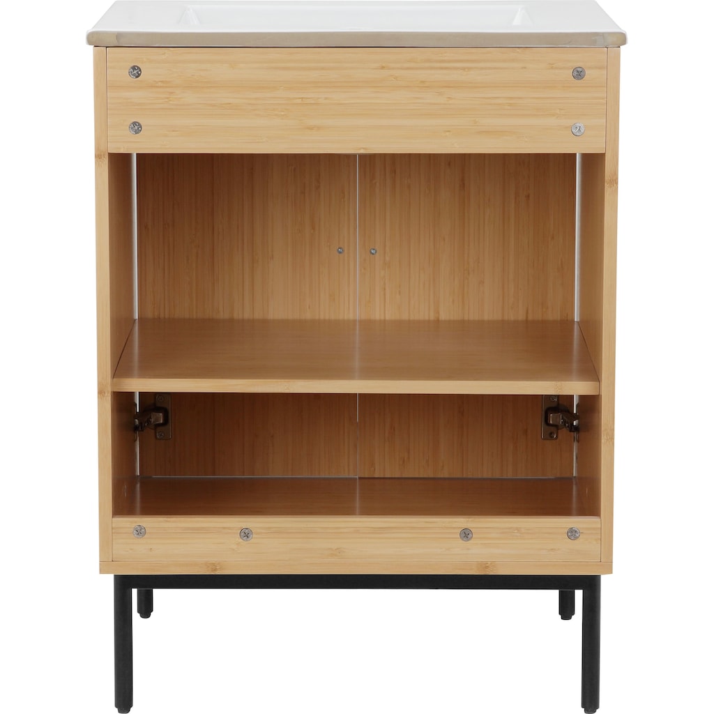 andas Waschtisch »Bali Badschrank mit Waschbecken«, Waschplatz aus Bambus mit 2 Türen, Breite 60cm Natur