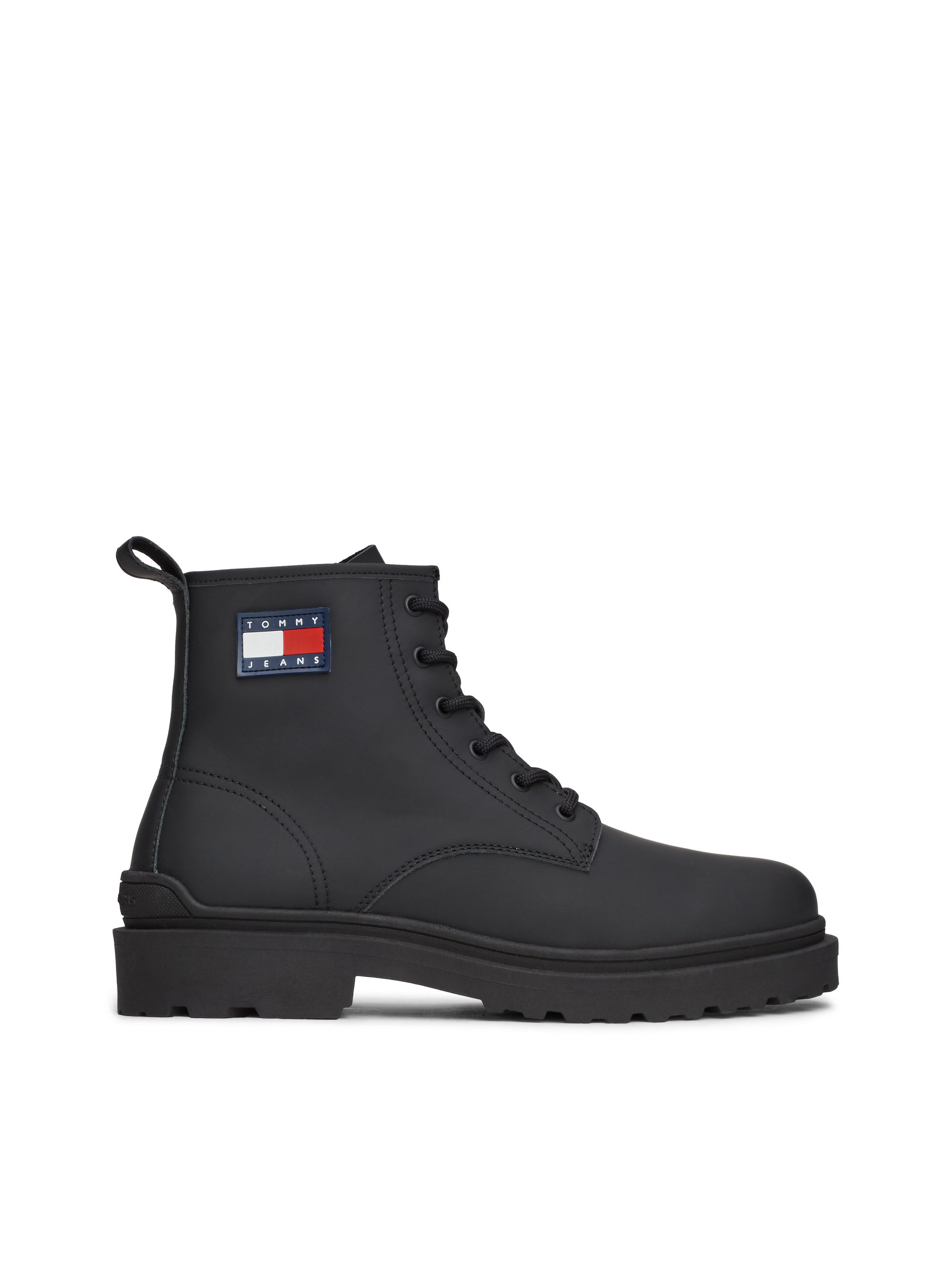 Tommy Jeans Schnürboots »TJM LEATHER LACE UP BOOT«, Blockabsatz, Schnürstiefelette mit seitlicher Logoflag