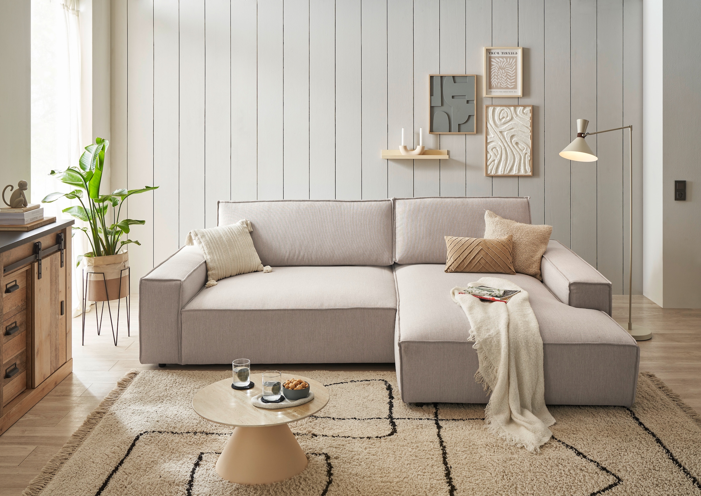 Home affaire Ecksofa »NEU: SHERWOODL XXL 284, Big-Sofa L-Form, tiefe Sitzfläche 95 cm, Cord,«, Leinenoptik, Recamiere rechts/links, auch als Schlafsofa stellbar