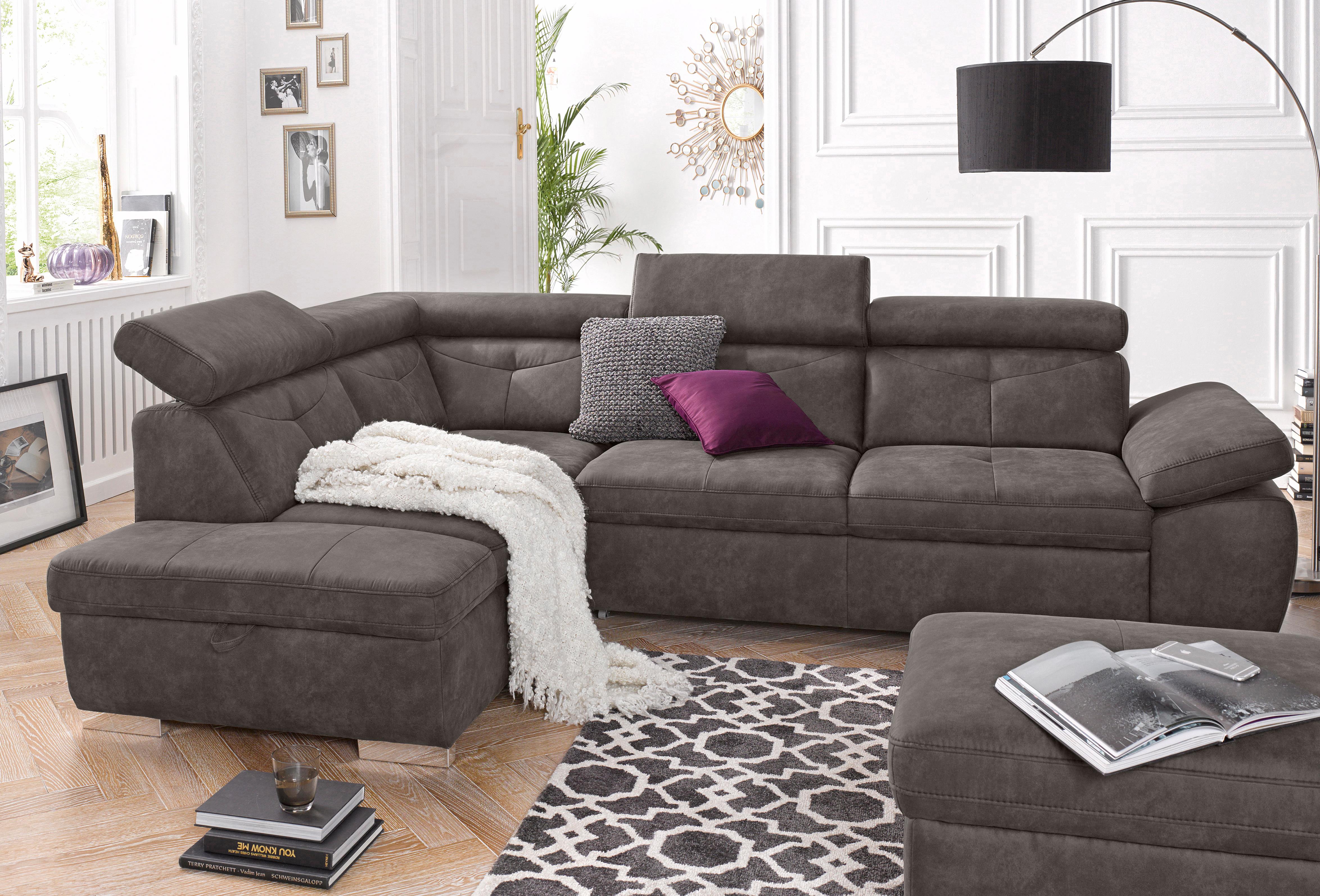 exxpo - sofa fashion Ecksofa "Spring, super bequem und komfortabel mit Armteil- und Kopfteilfunktion" mit Bettfunktion & Bettkasten, Luxus-Microfaser +Simply Clean