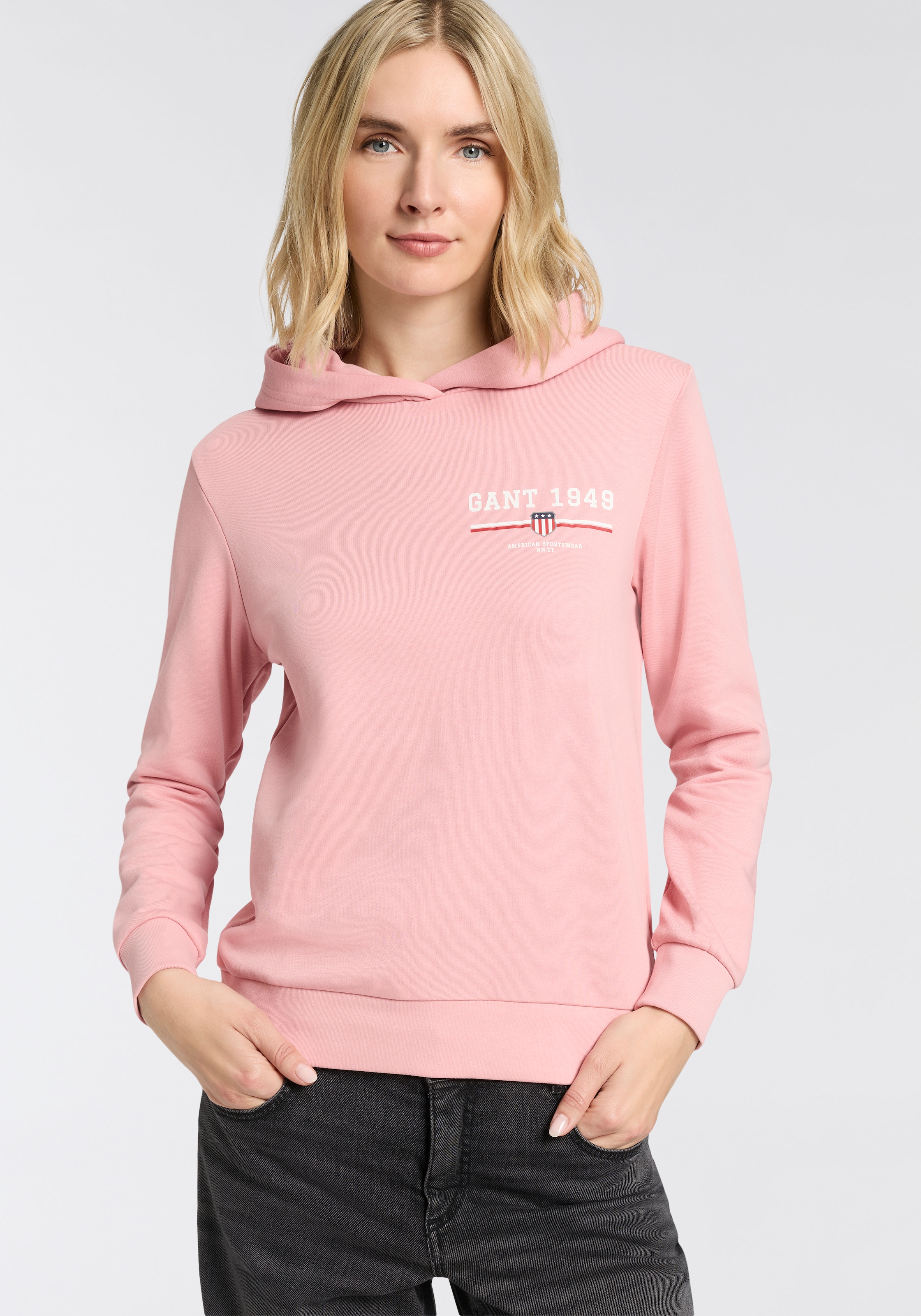 Gant Hoodie "REG GRAPHIC HOODIE", gerippte Abschlüsse, Kapuze ohne Kordel günstig online kaufen