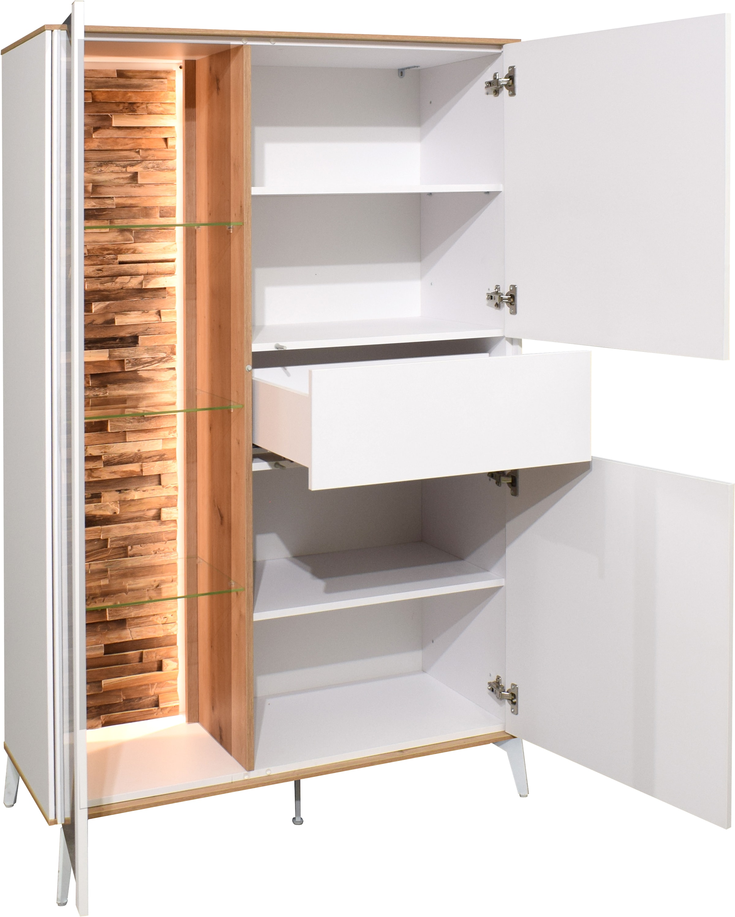 Mäusbacher Highboard Faro Highboard B 101 cm, inkl. Beleuchtung, Push to open, Metallfüße