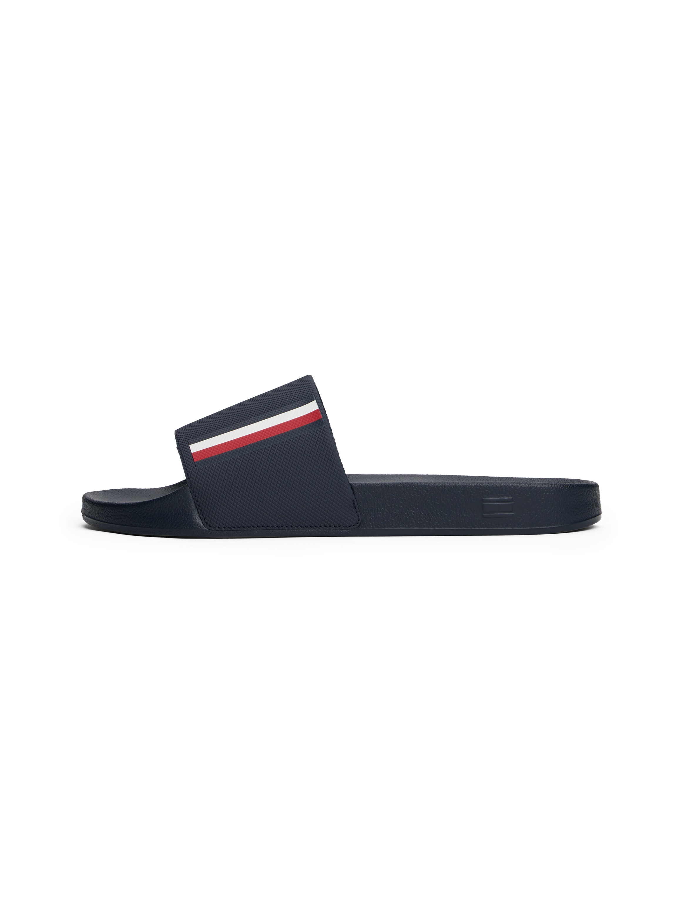 Tommy Hilfiger Pantolette »CORPORATE TEXTURED POOL SLIDE«, Strandmode, Schlupfschuh, Poolslide mit farbigen Streifen