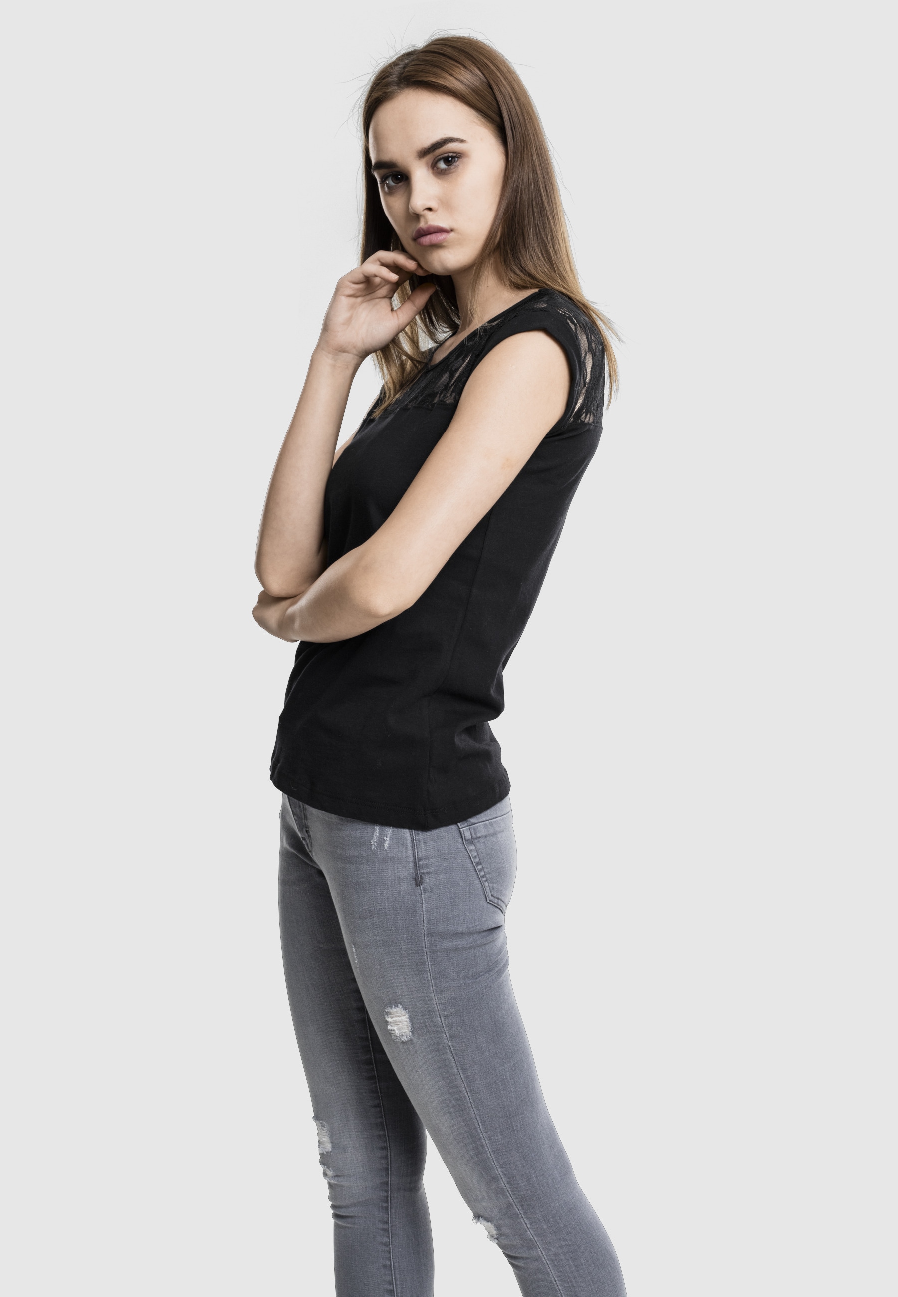 URBAN CLASSICS Kurzarmshirt »Urban Classics Damen Ladies Top Laces Tee« 1 Stk.