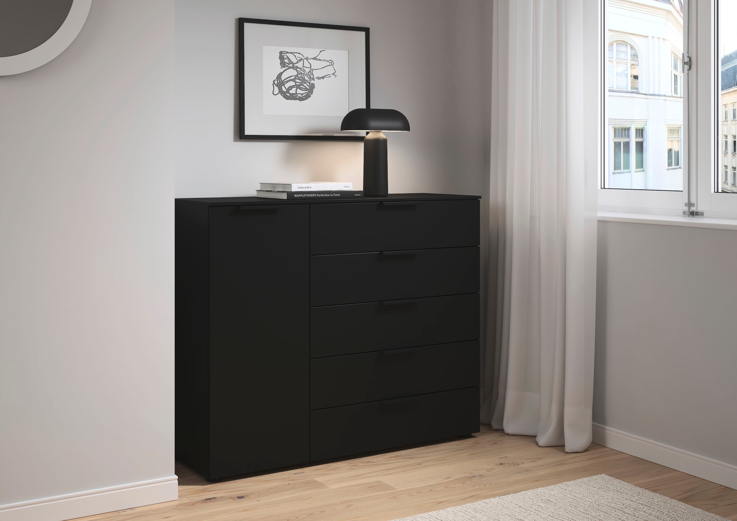 LeGer Home by Lena Gercke Kommode »Kommode Sideboard Schubladen Türenkommode SERINA eleganter Eyecatcher« inkl. SOFT-CLOSE-FUNKTION,  mit 5 Schubkästen und 1 Tür sowie Metallgriffen MADE IN GERMANY