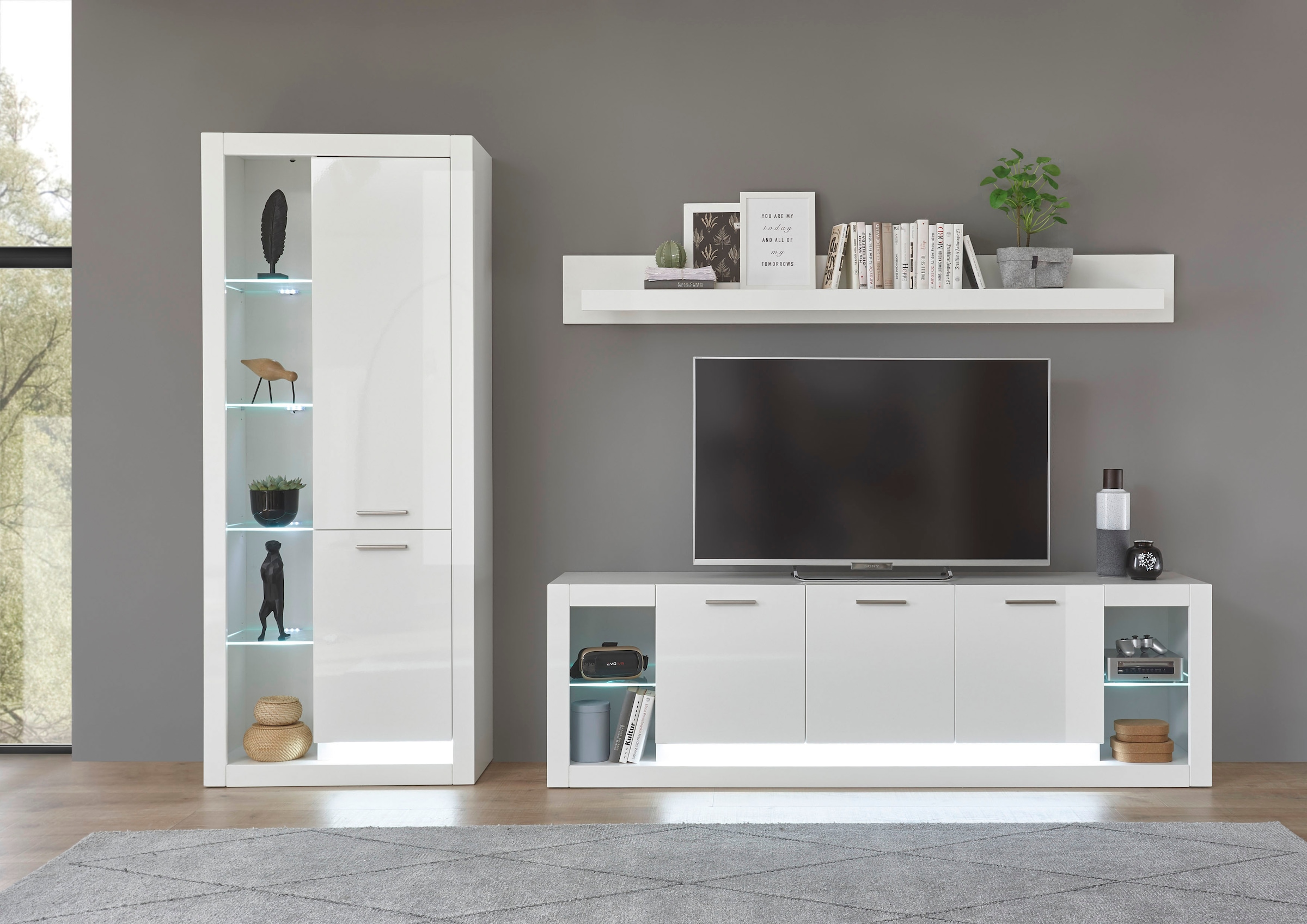 PLACES OF STYLE Wohnwand "Meran" Stauraumvitrine, Lowboard, Wandregal, 3 St günstig online kaufen
