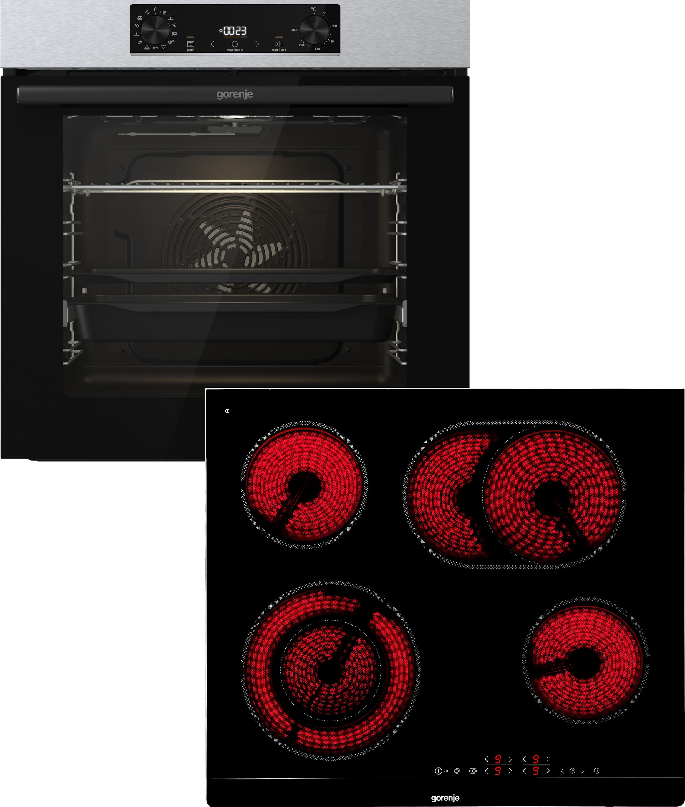 GORENJE Backofen-Set "Pacific Backofen-Set Basic 2021", silber, Herdsets, Pizzafunktion mit 300 C – perfekt für Pizza, Focaccia und mehr