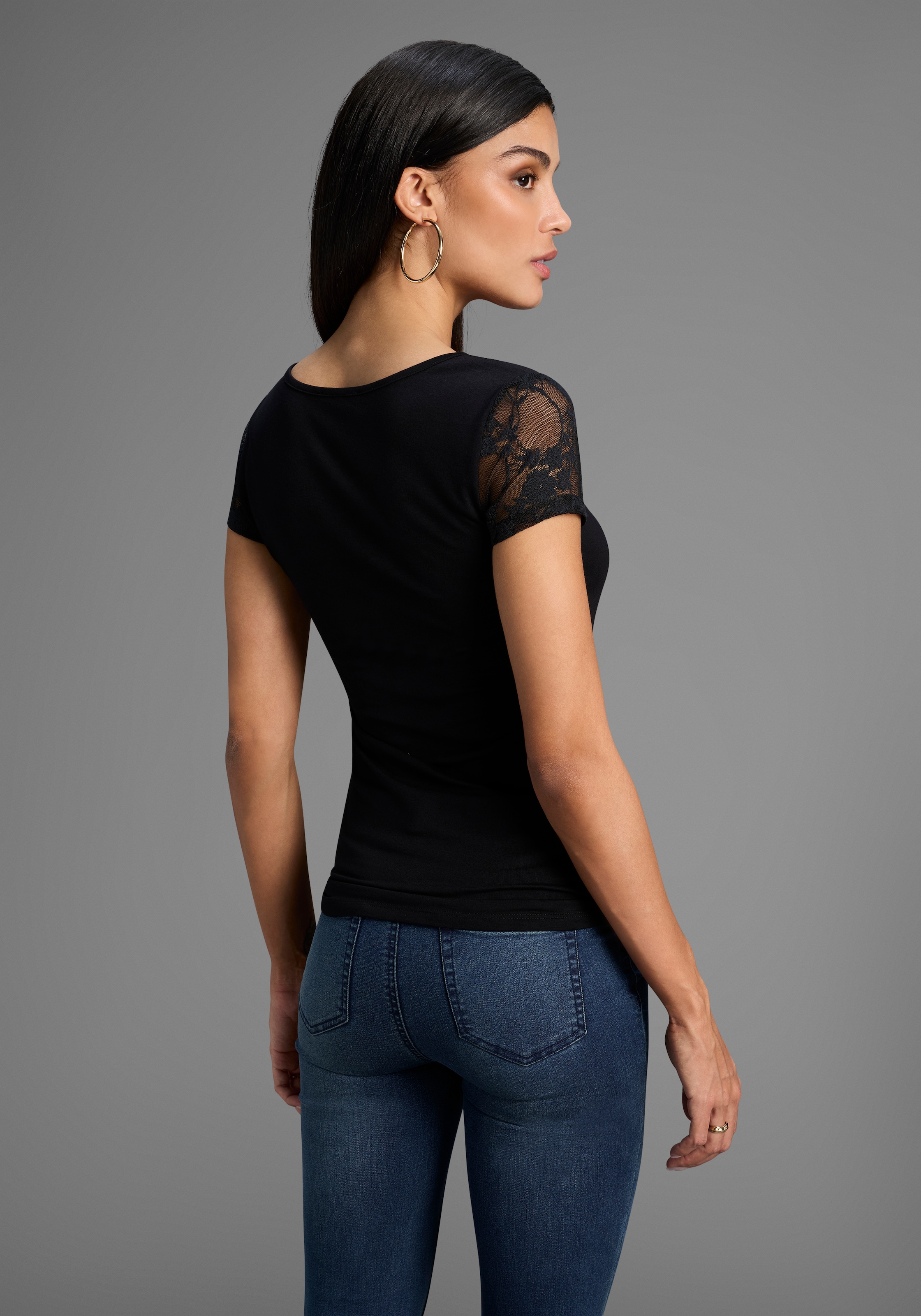 Melrose T-Shirt, Kurzarm, feminin geschnitten, asymmetrischer Ausschnitt